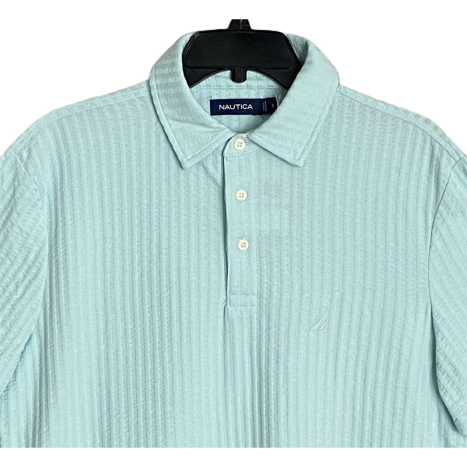 Nautica Men's Small Striped Short Sleeve Polo Shirt Seawater Blue