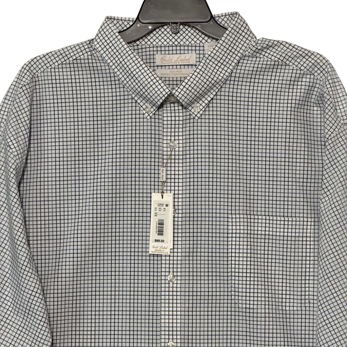 Roundtree & Yorke Performance Dress Shirt Men's 4XB LS Big & Tall White Check