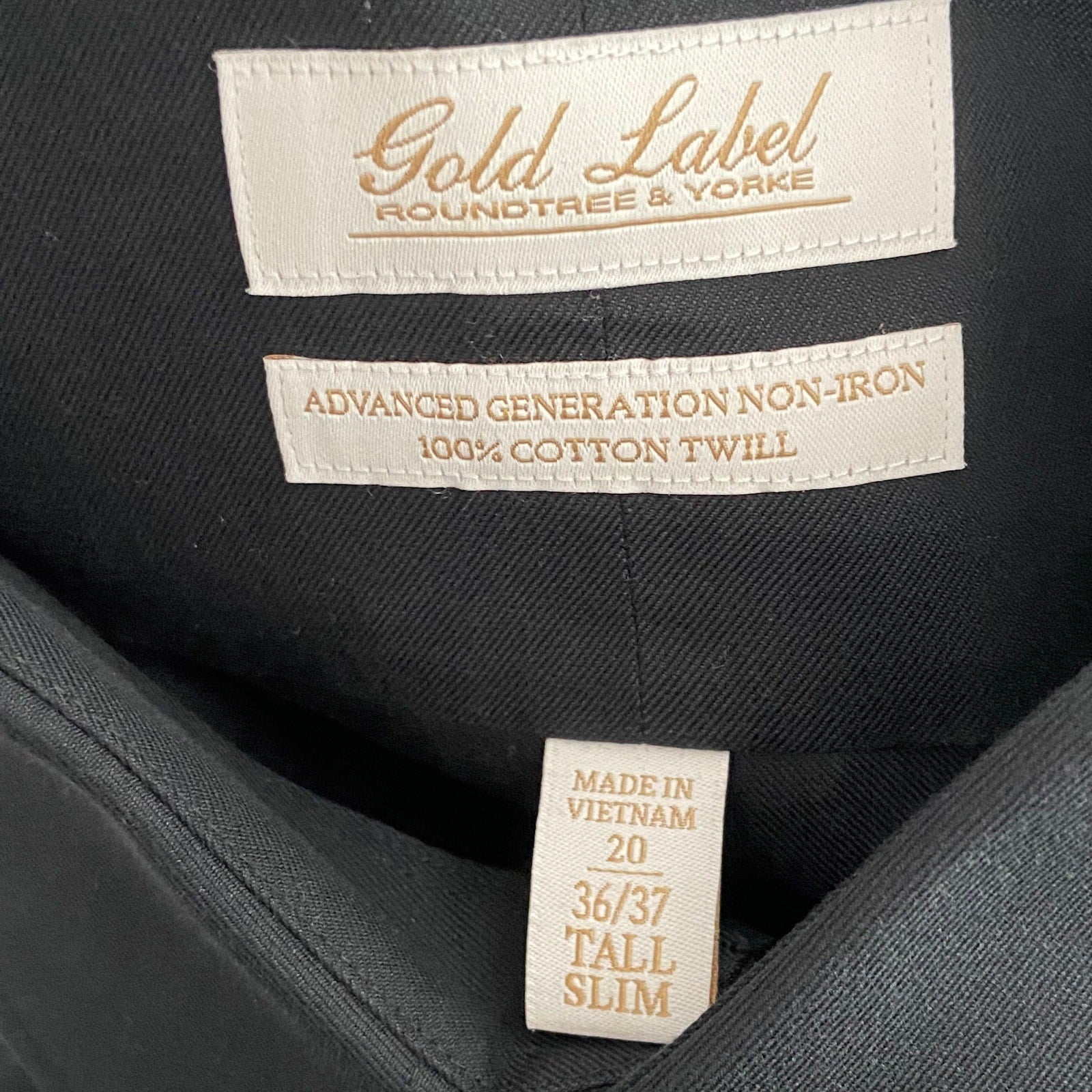 Roundtree & Yorke Dress Shirt Men's 20 36/37 Tall Slim Cotton Twill Black