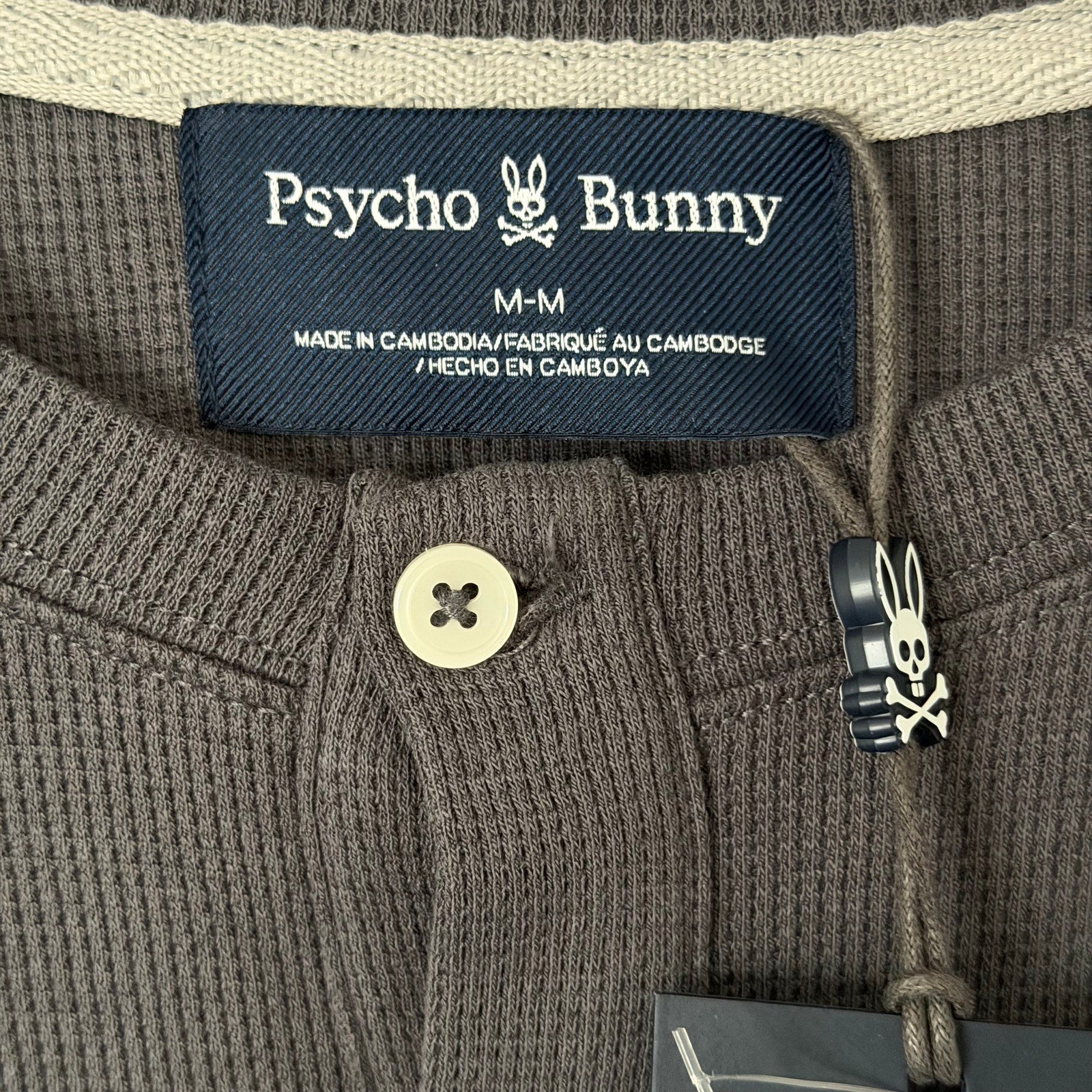 Psycho Bunny Henley T-Shirt Men's Medium Long Sleeve Chest Pocket Dark Gray