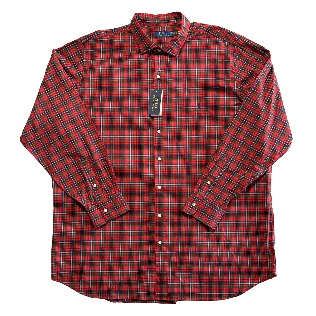 Polo Ralph Lauren Shirt Men's 3XLT Big & Tall Long Sleeve Red Navy Check
