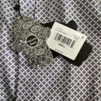 Visconti Black Men's Small Button Up Shirt Geometric Print Bark Stretch
