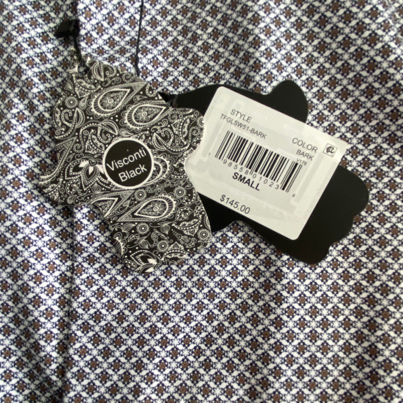 Visconti Black Men's Small Button Up Shirt Geometric Print Bark Stretch