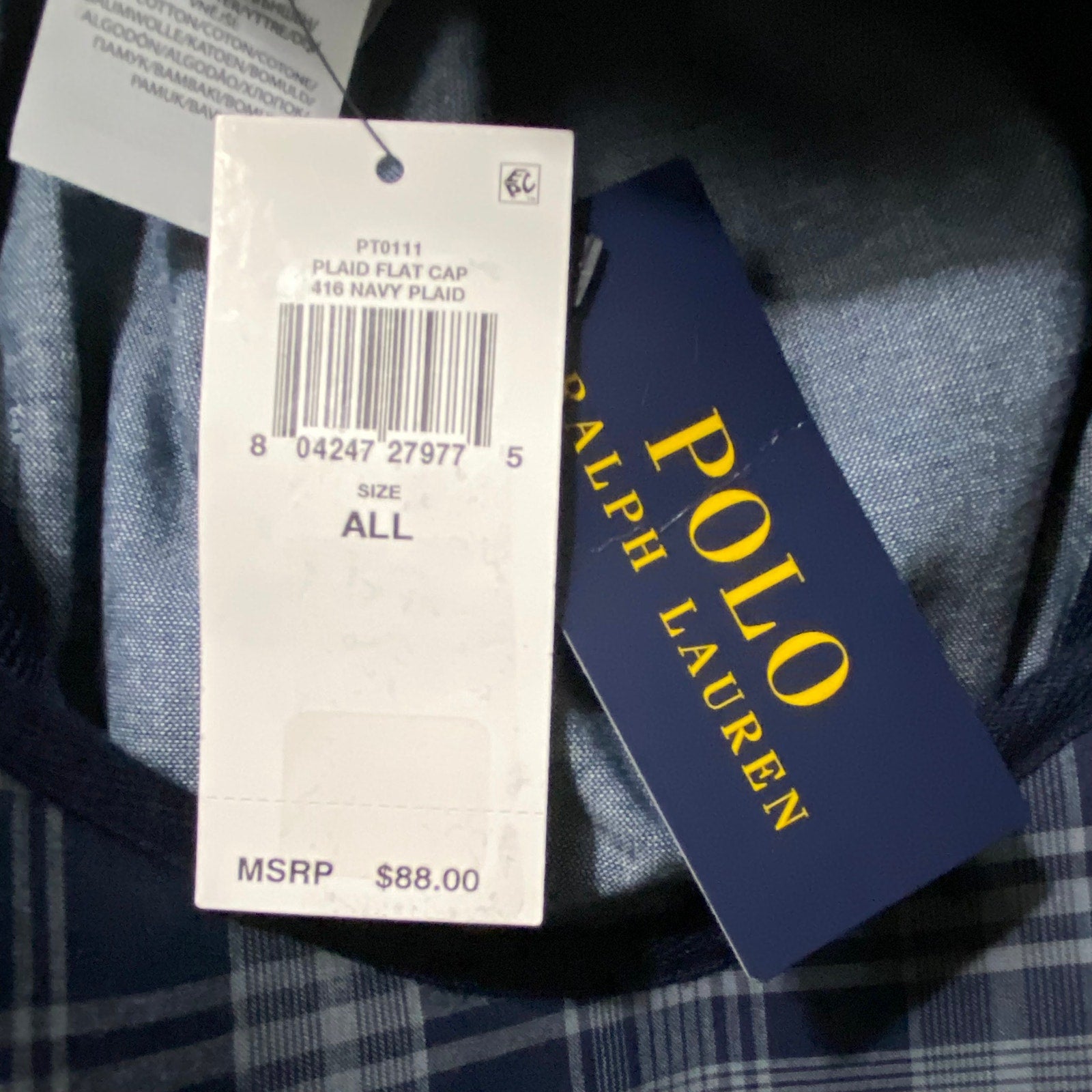 Polo Ralph Lauren Cap Men's One Size Flat Cap Driver's Cap Navy Blue Plaid