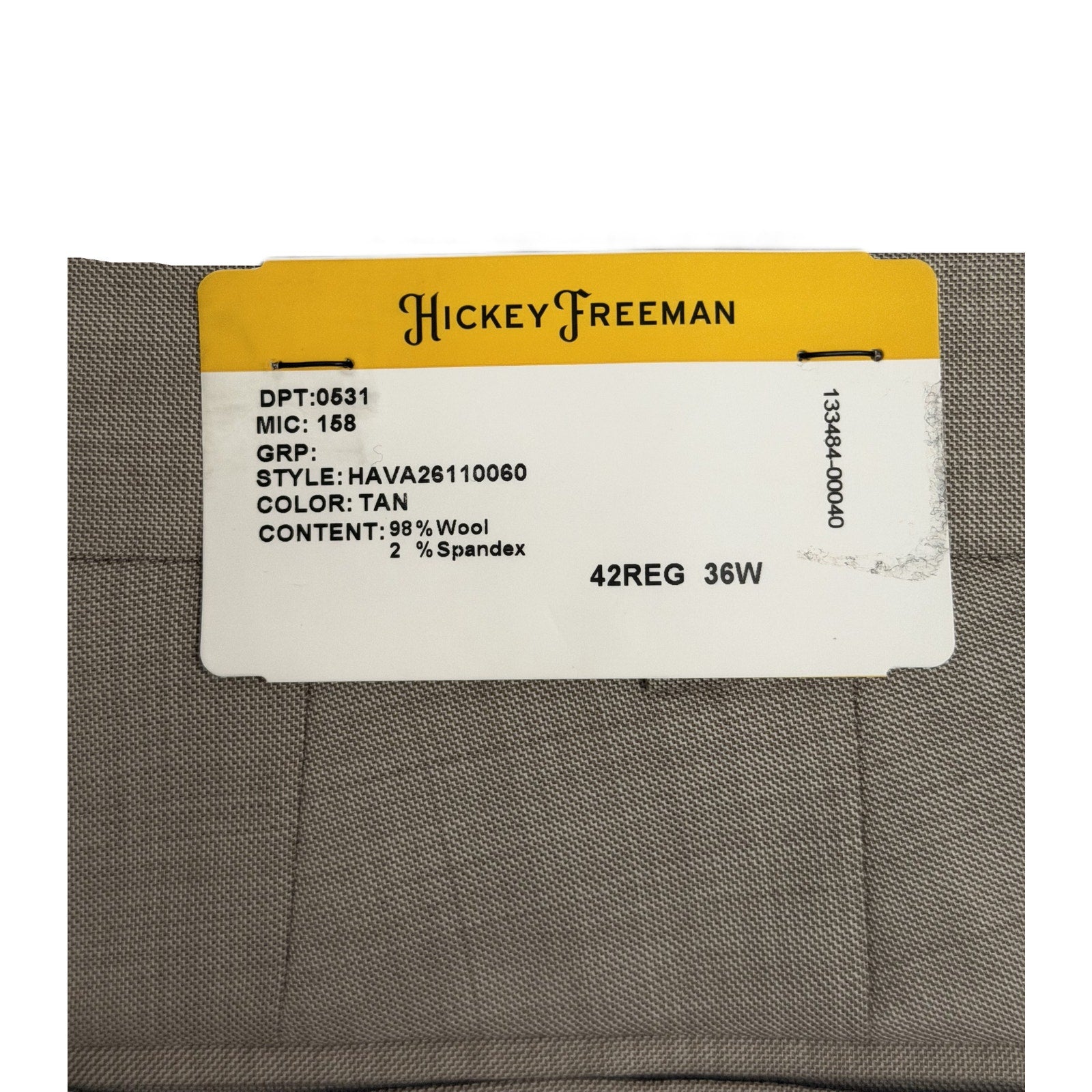 Hickey Freeman Suit Pant Men's 36W Suit Pant Flat Front Stretch Wool Tan