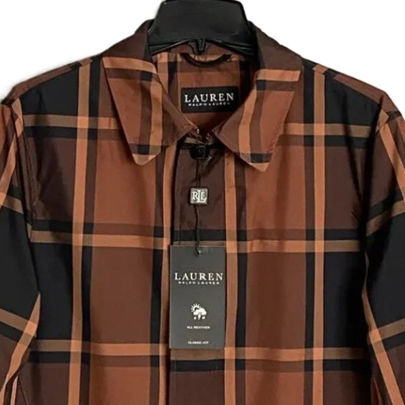 Lauren Ralph Lauren Men's 38 Short Raincoat Stanza Brown Check