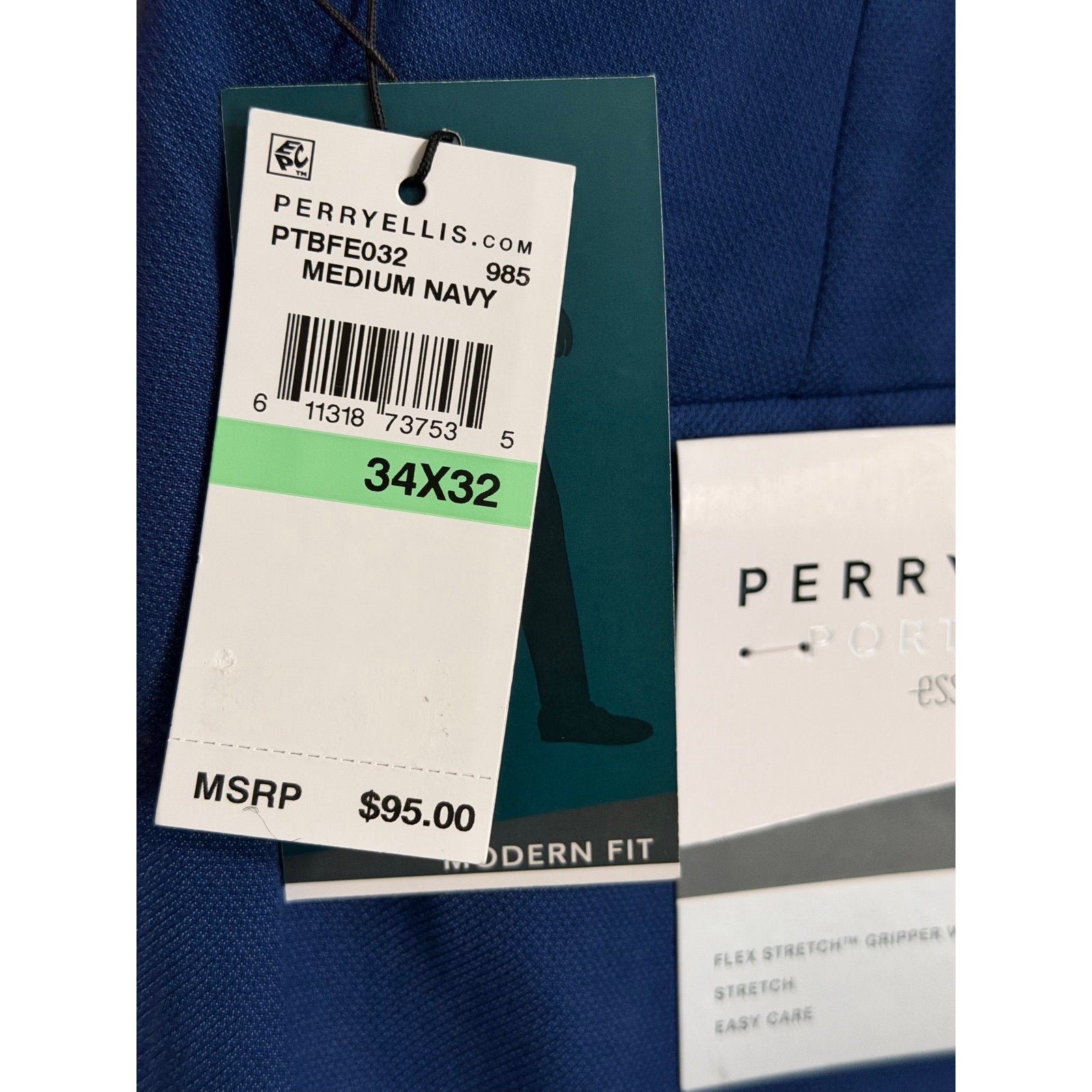 Perry Ellis Portfolio Pants Men's 34"x32" Dress Pants Modern Fit Navy