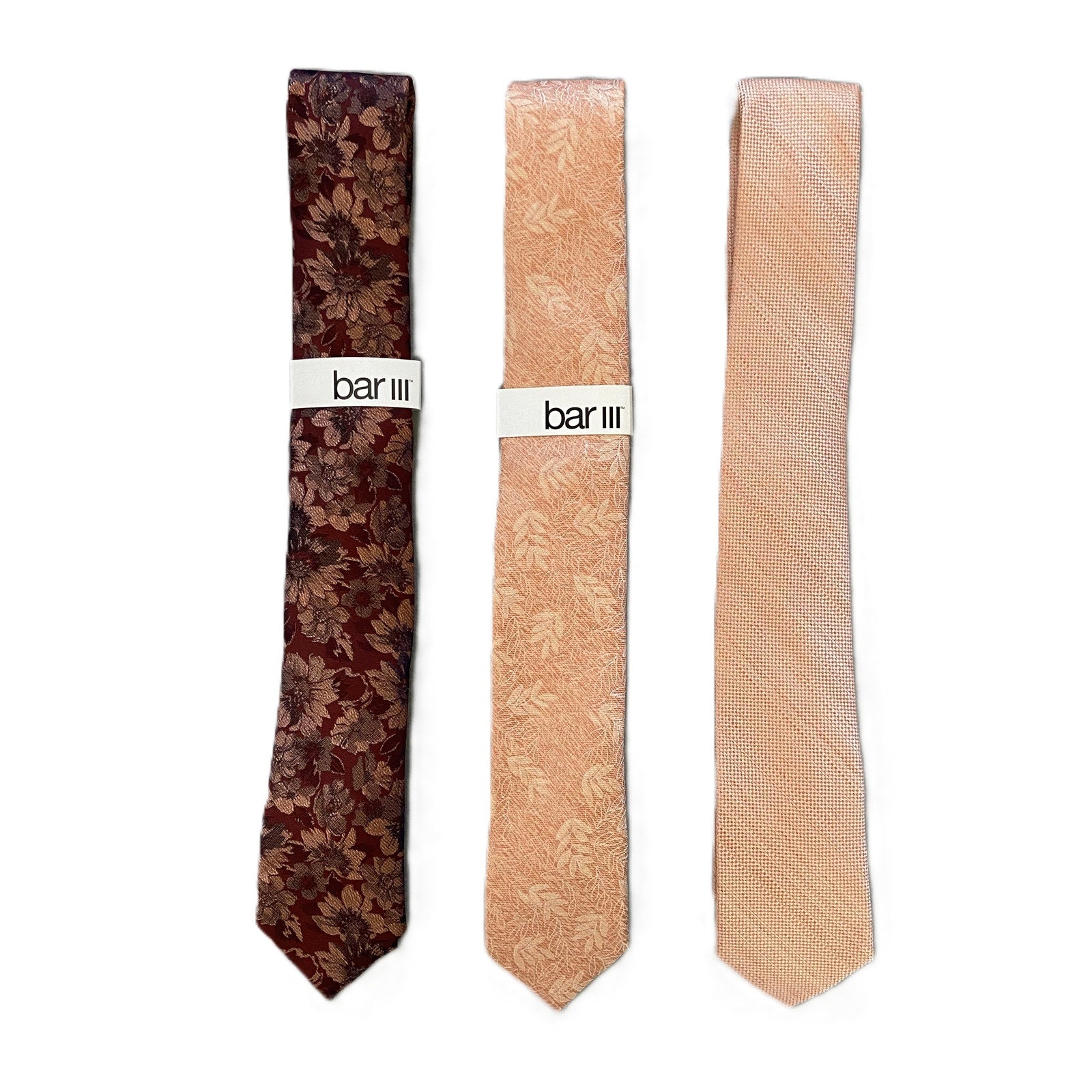 Bar III Men's Ties Lot of 3 Neckties Floral and Solid Multicolor 2.5"