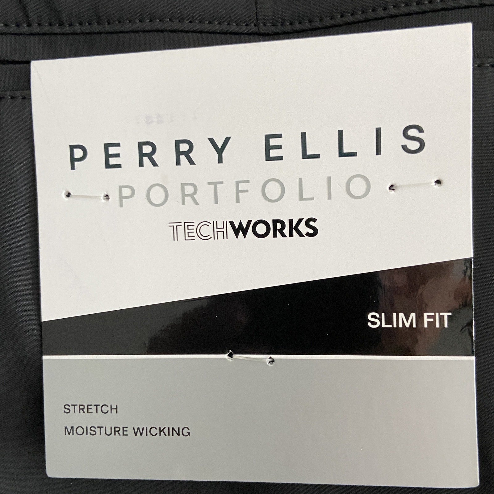 Perry Ellis Techworks Pant Men's Medium Slim Fit Elastic Drawstring Waist Black