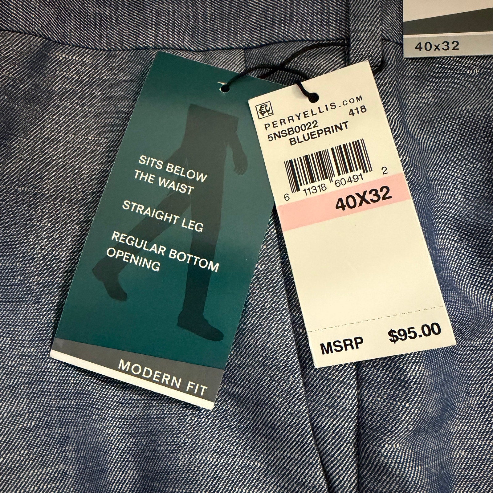Perry Ellis Portfolio Pants Men's 40"x32" Modern Fit Linen Blend Blueprint