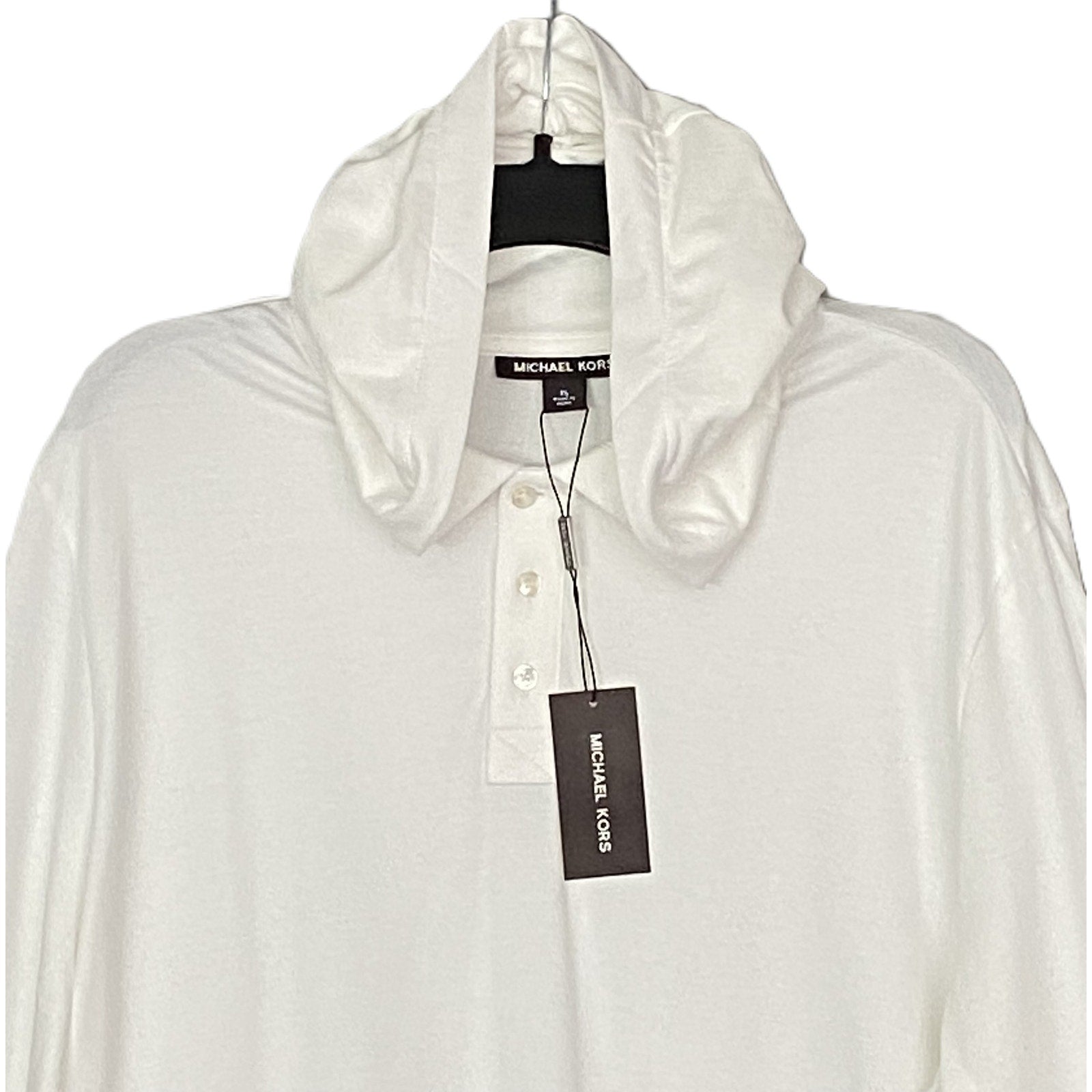 Michael Kors Polo Hoodie Shirt Men's XXL Pima Cotton Stretch Ocean White
