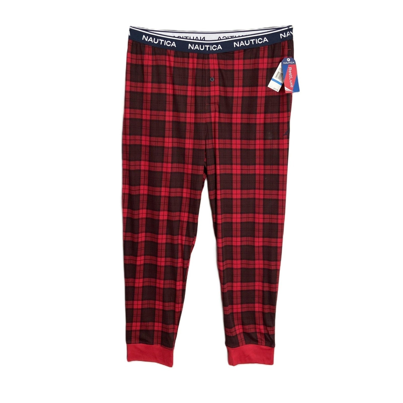 Nautica Sleep Pant Men's Medium RestLuxe Elastic Waist Pockets Red/Black Ck