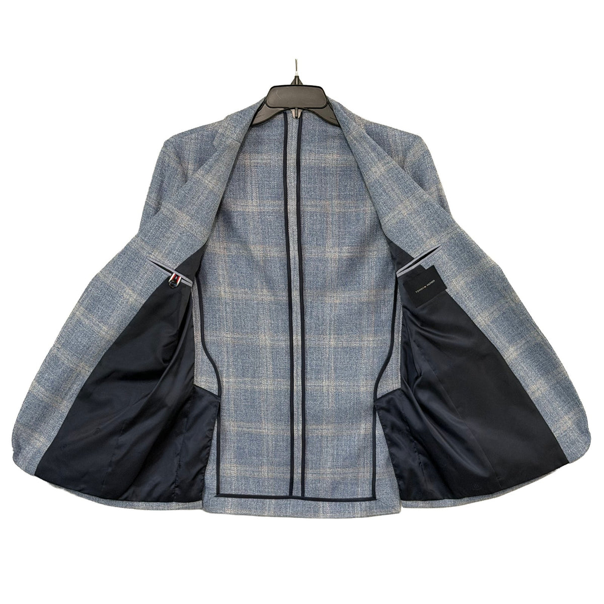 Tommy Hilfiger TH Flex Sport Coat Blazer Gene Stretch Light Blue Plaid NWT