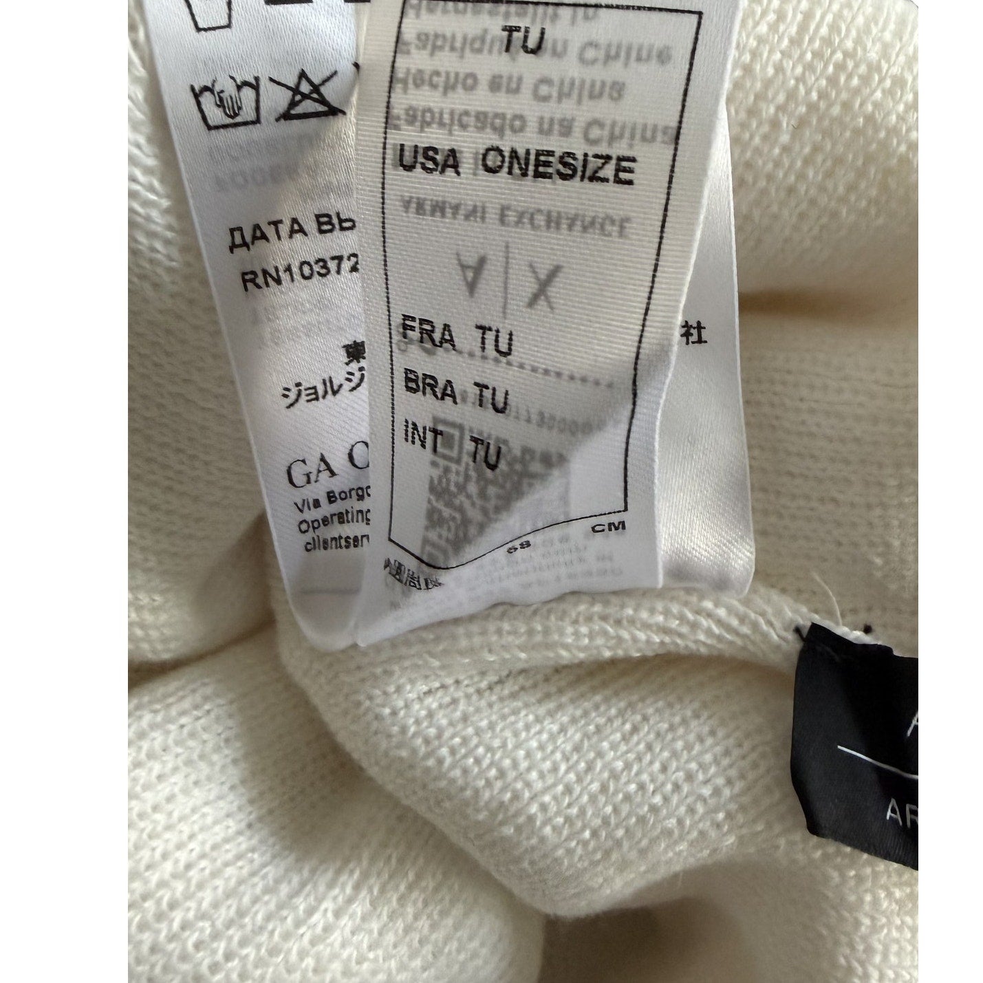 Armani Exchange Milano / New York Knit Beanie One Size Folded Cuff White