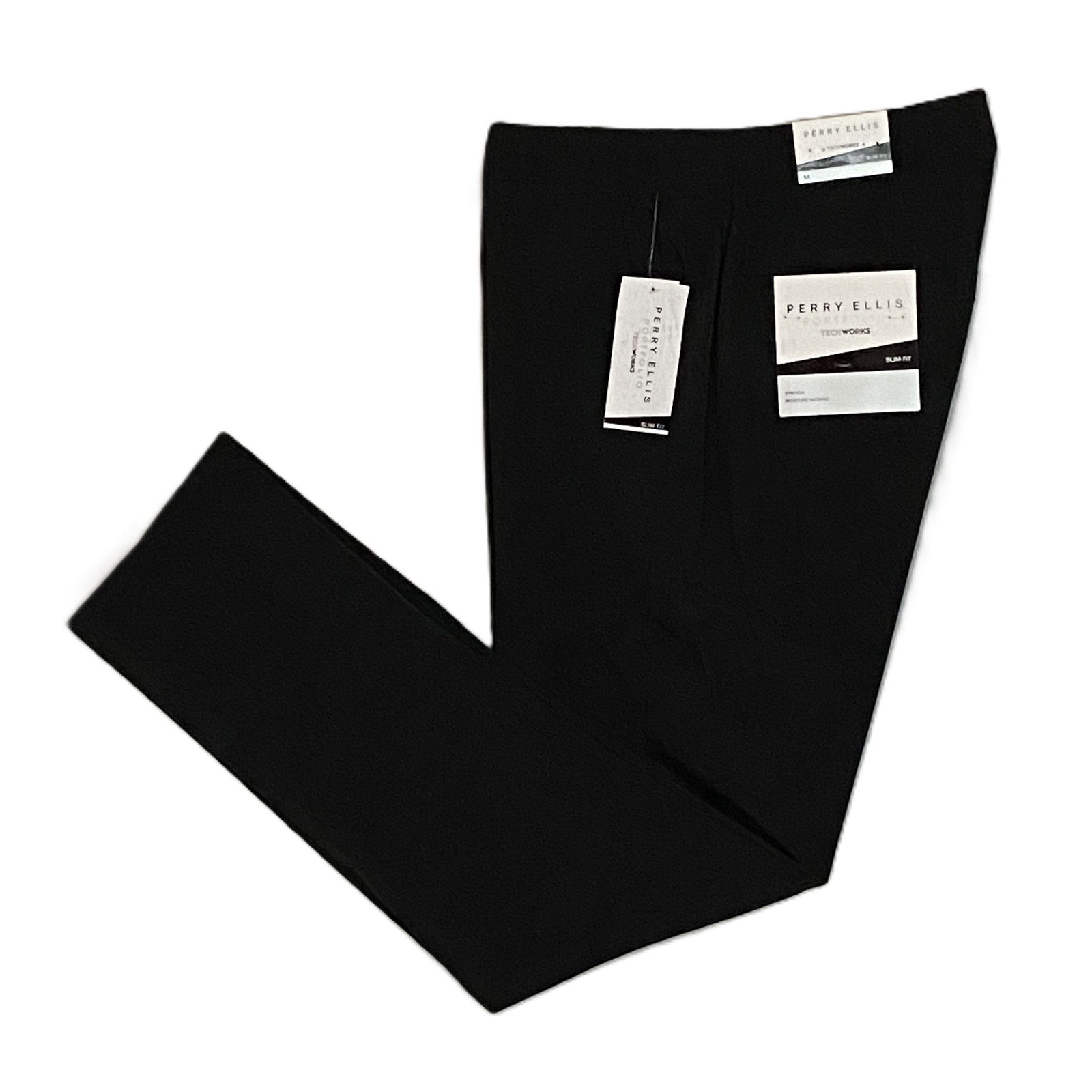 Perry Ellis Techworks Pant Men's Medium Slim Fit Elastic Drawstring Waist Black