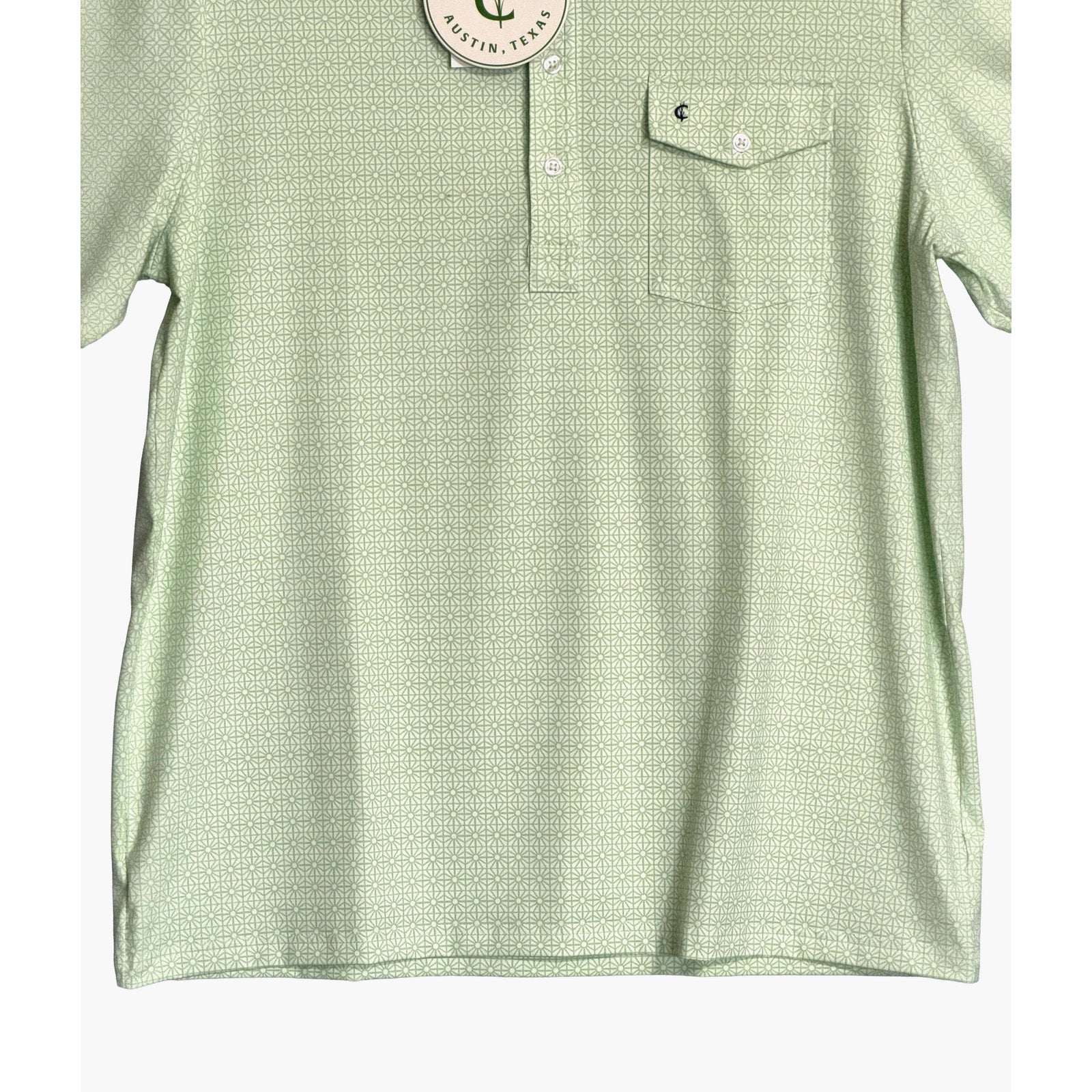 Criquet Polo Shirt Men's Large Short Sleeve Stretch Green White Sunburst NEW
