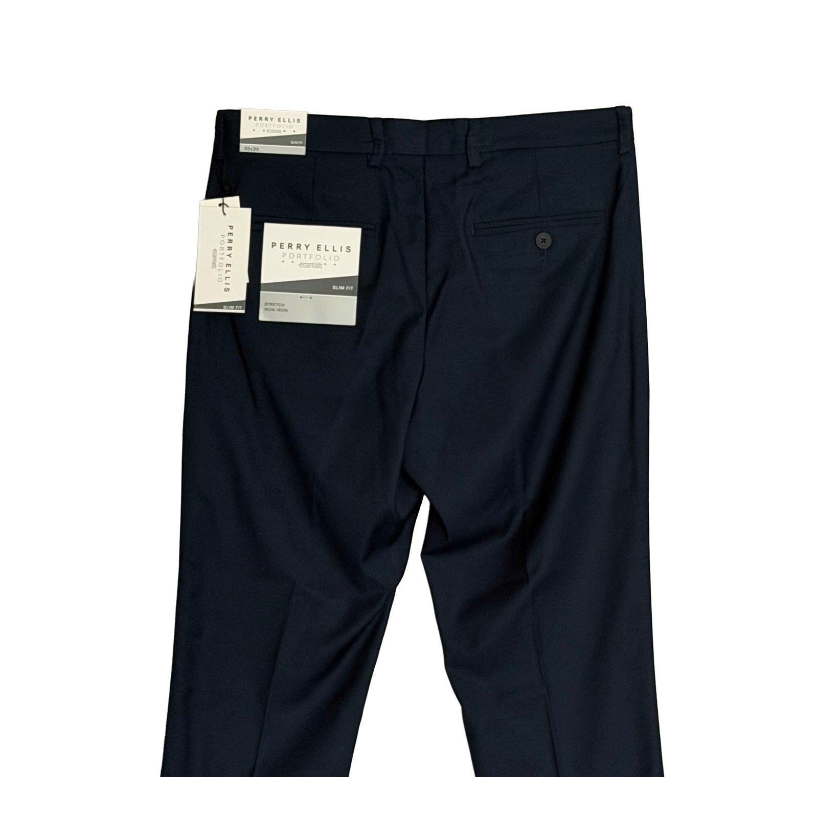 Perry Ellis Portfolio Pants Men's 30"x30" Slim Fit Flat Front Total Eclipse