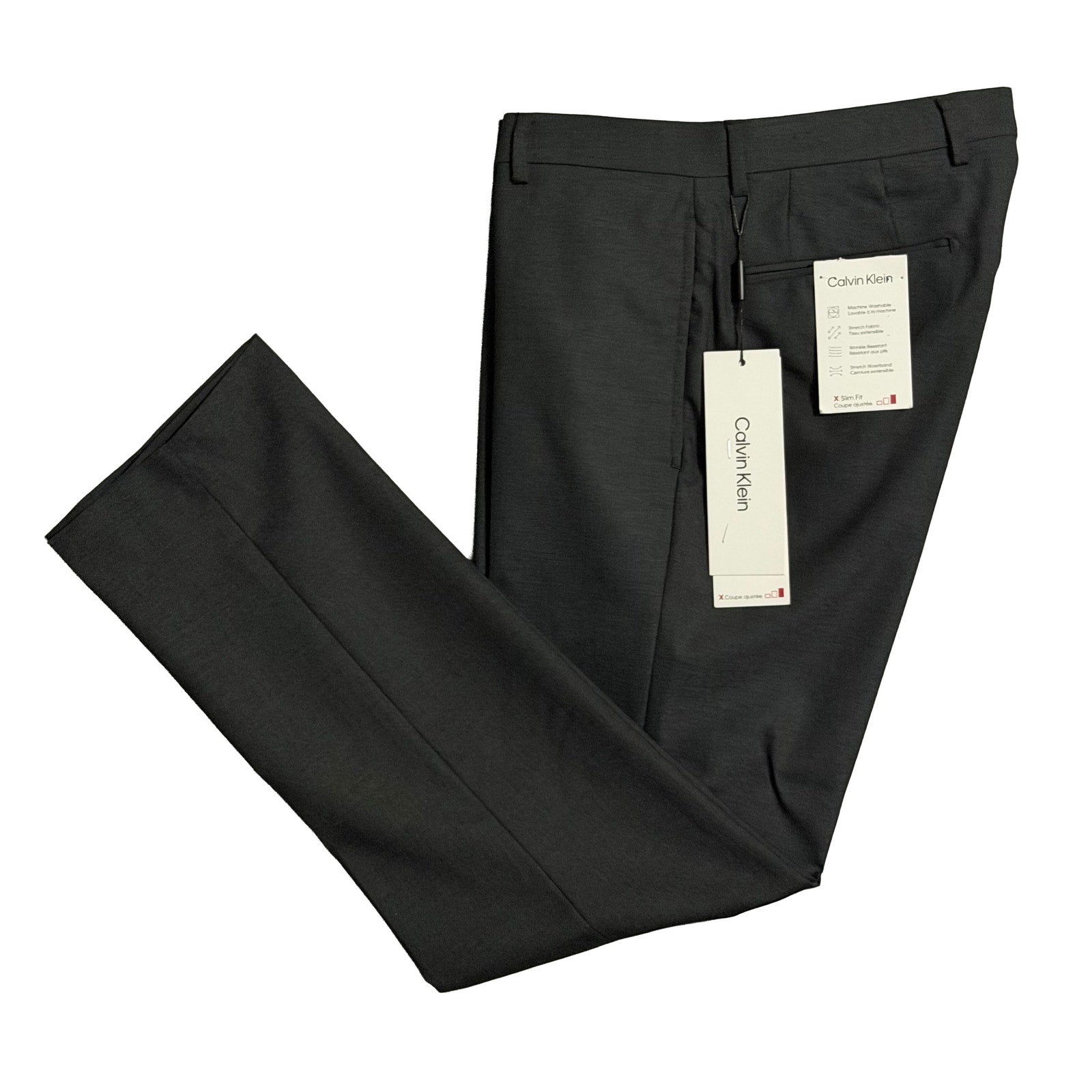 Calvin Klein Dress Pants Men's 32"x30" Slim Fit Flat Front Stretch Dark Gray