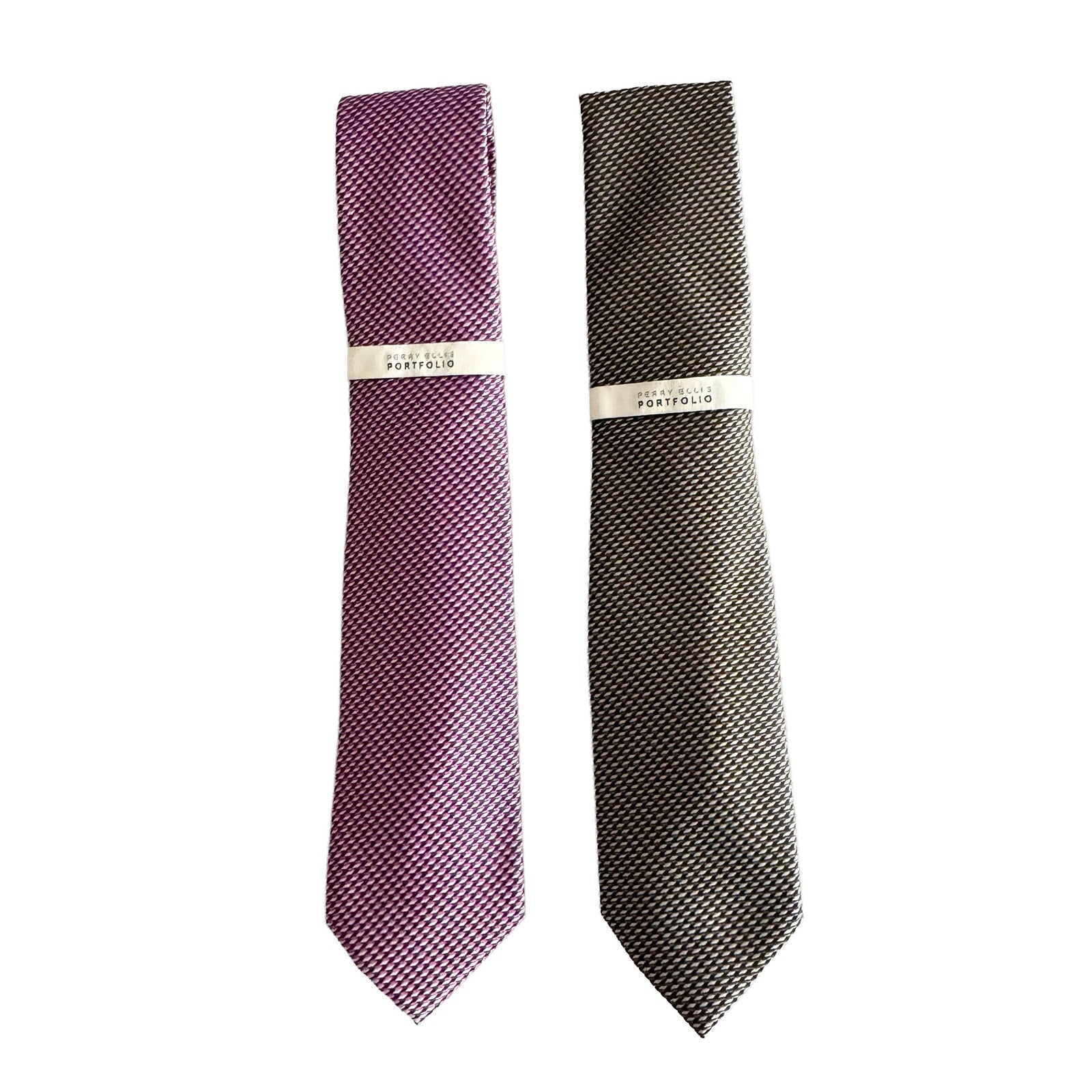 Perry Ellis Portfolio Men's Ties Lot of 2 Magenta & Brown Bartolle Mini