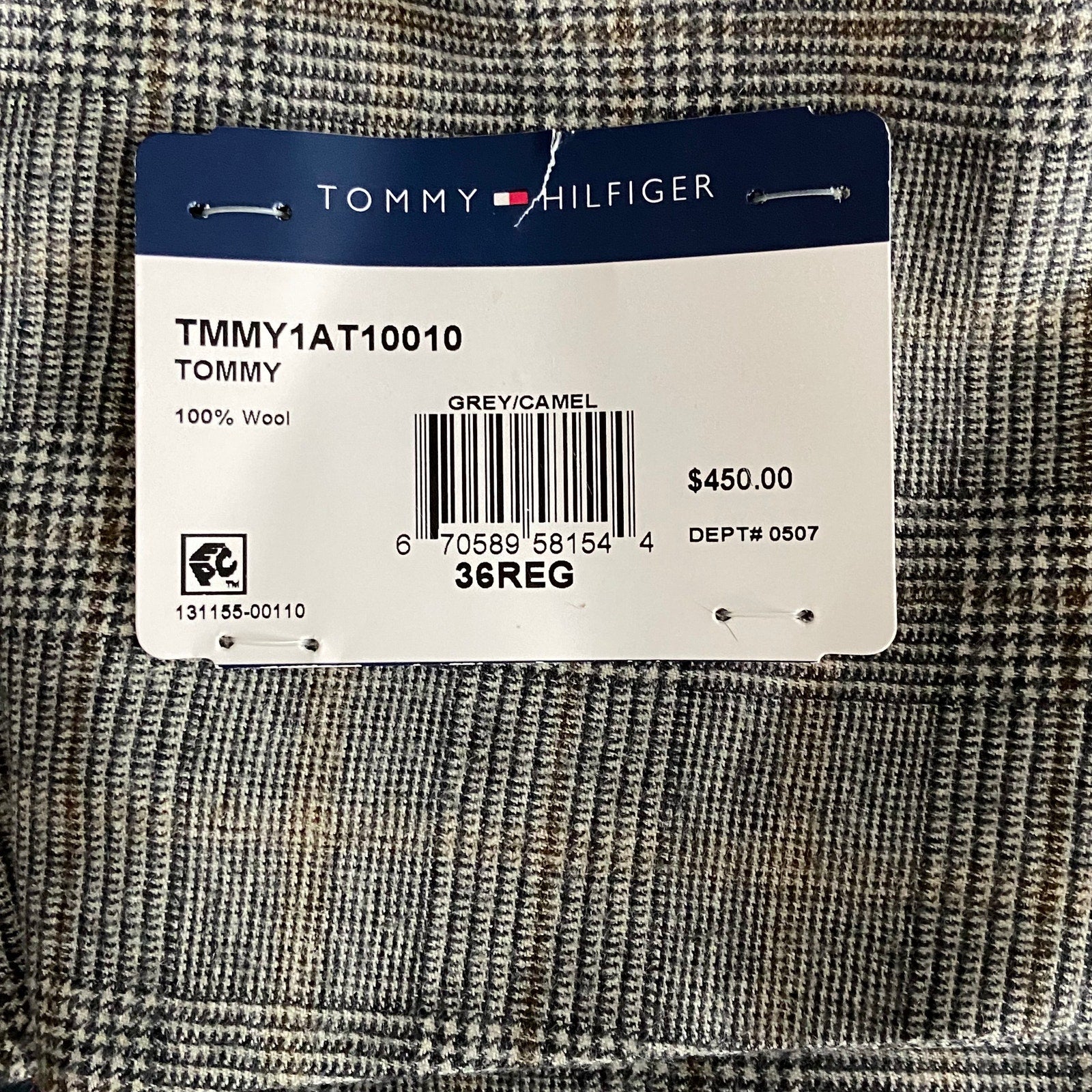 Tommy Hilfiger Men's 36 Regular Suit Jacket Modern Fit Wool Grey Camel Plaid