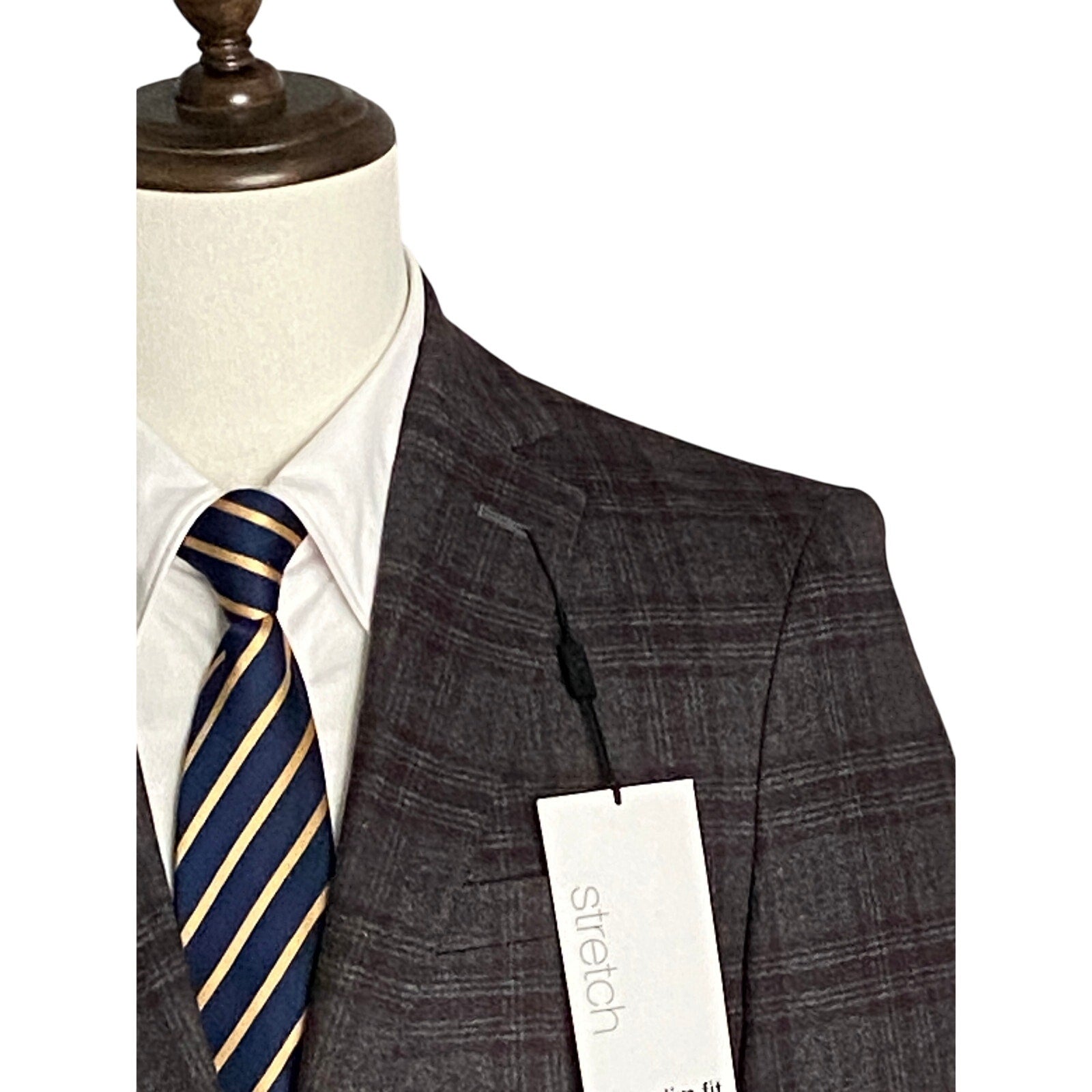 Bar III Men's 36R Slim Fit Sport Coat Stretch Unlined Brown Plaid