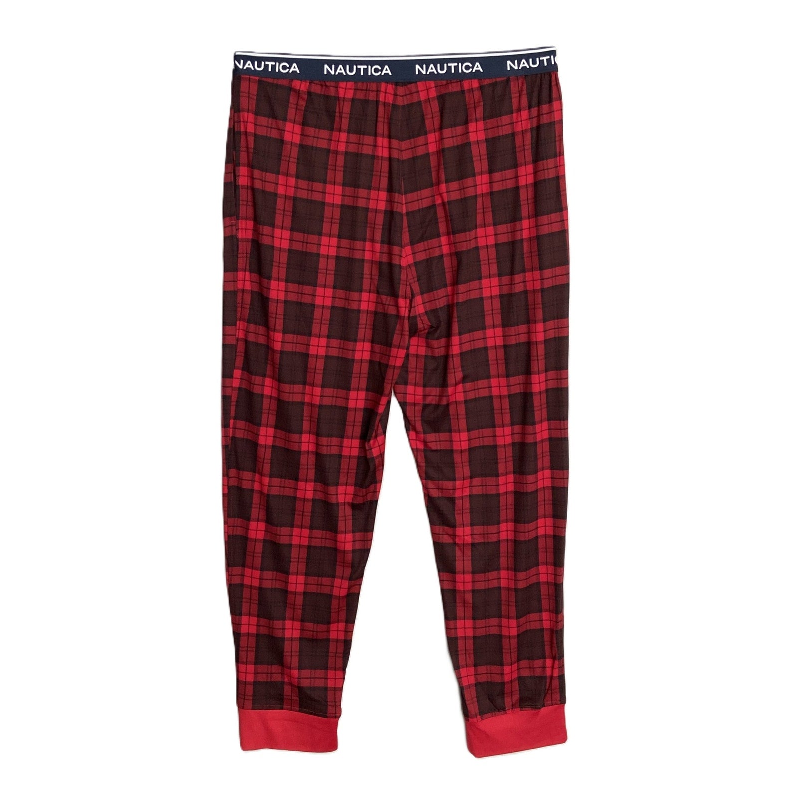 Nautica Sleep Pant Men's XL RestLuxe Elastic Waist Pockets Red & Black Check