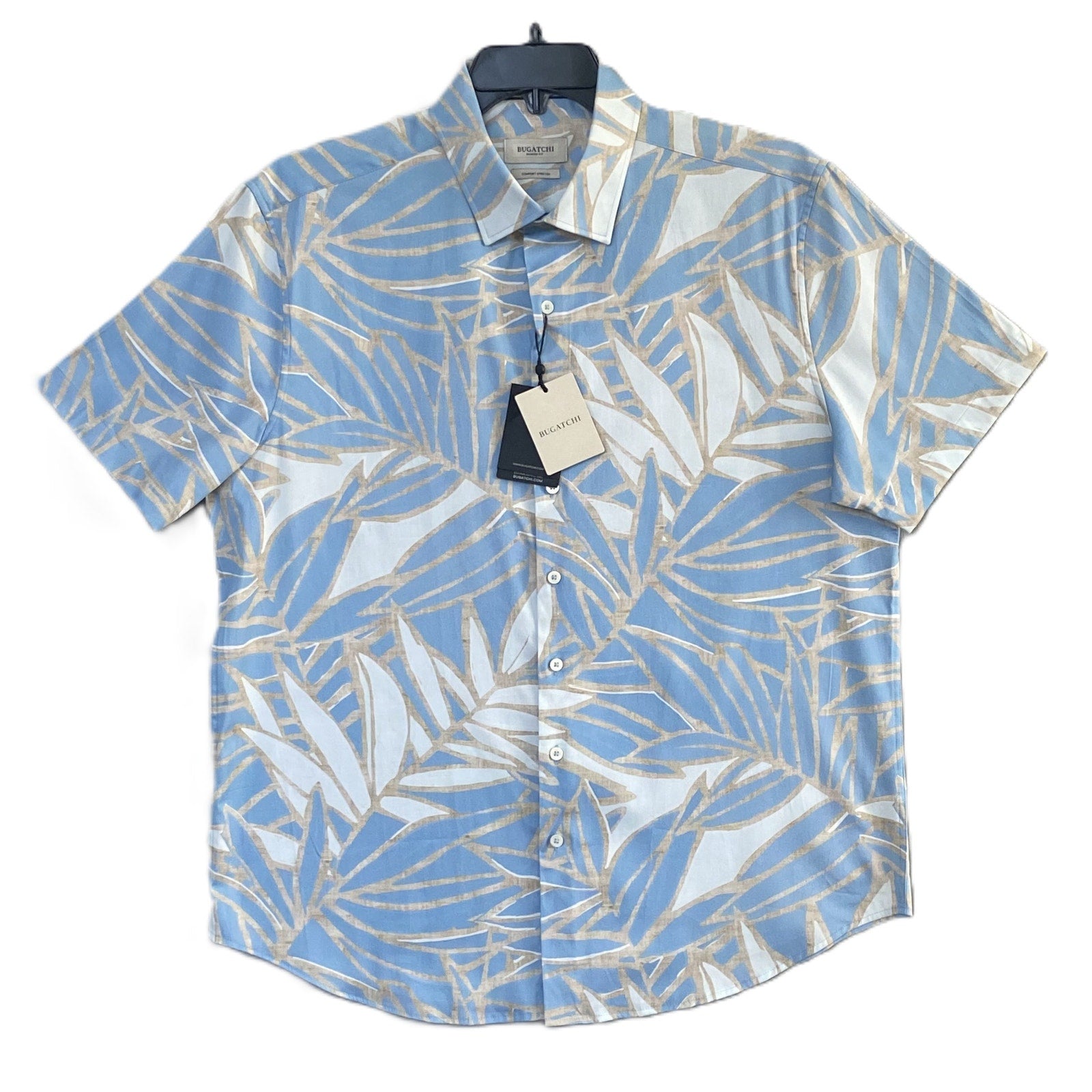 Bugatchi Shirt Men's XL Comfort Stretch Shaped Fit Short Sleeve Blue Floral