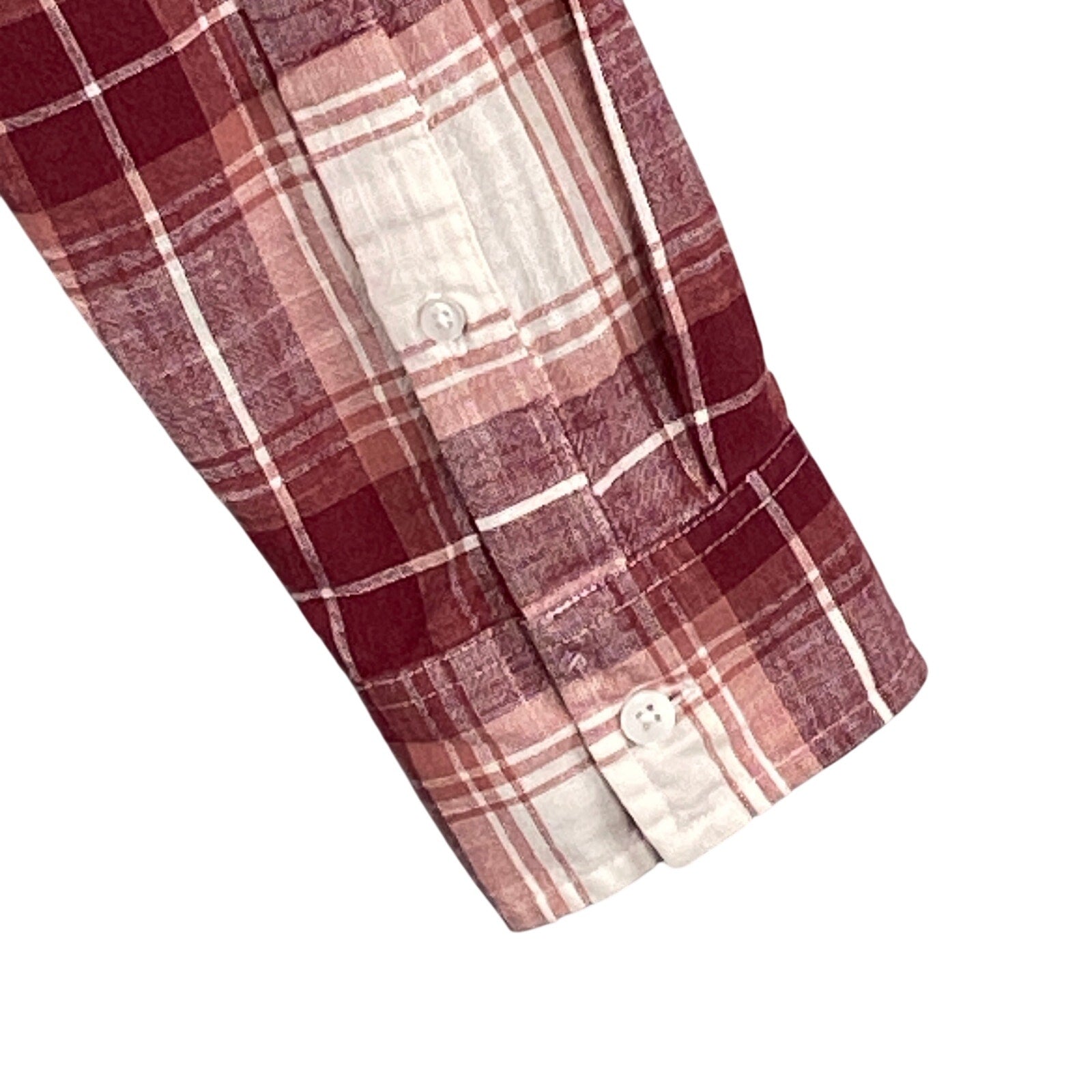 Sun + Stone Shirt Men's Small Woven Long Sleeve Button Up Raspberry Plaid