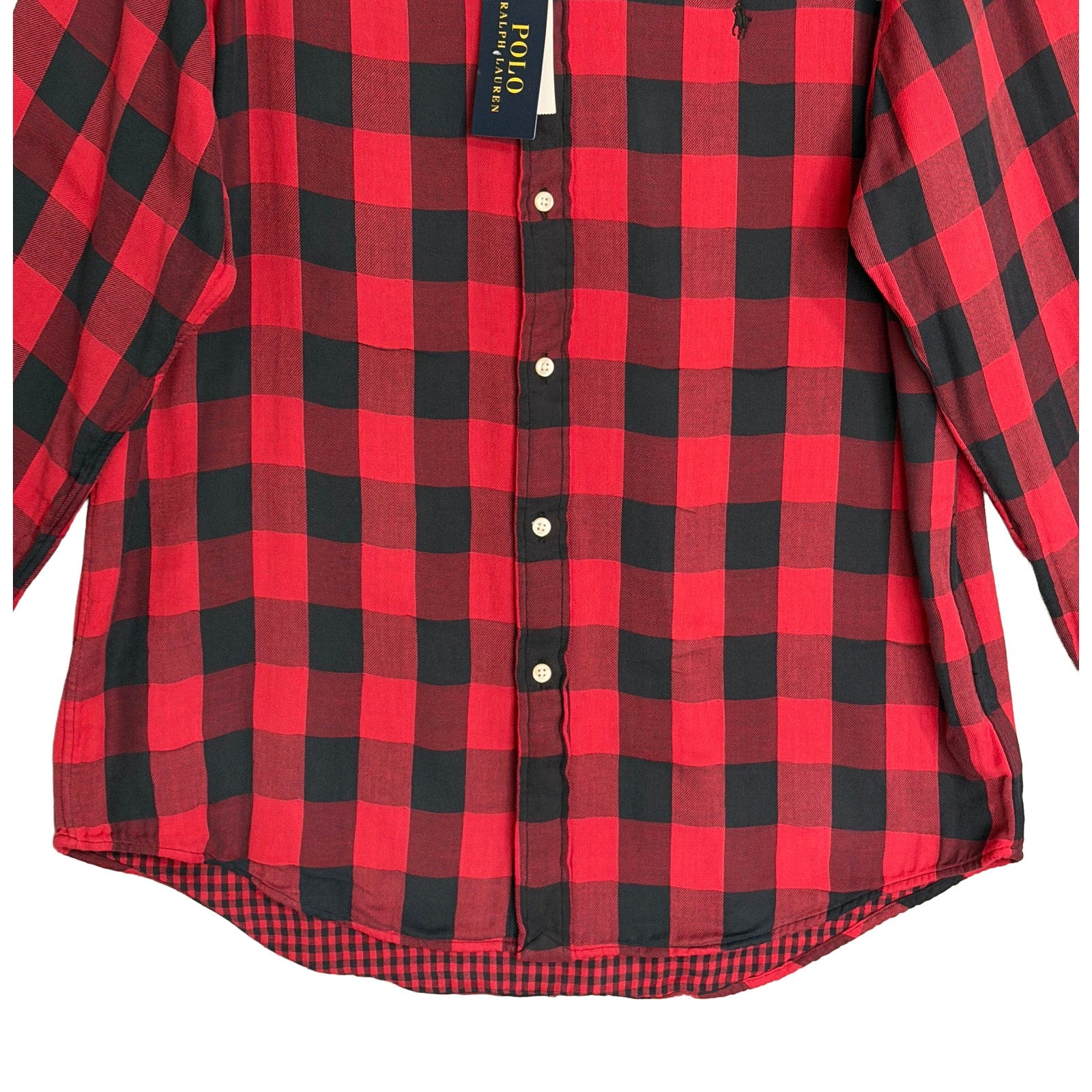 Polo Ralph Lauren Men's Large Classic Fit Linen Shirt Red Black Check