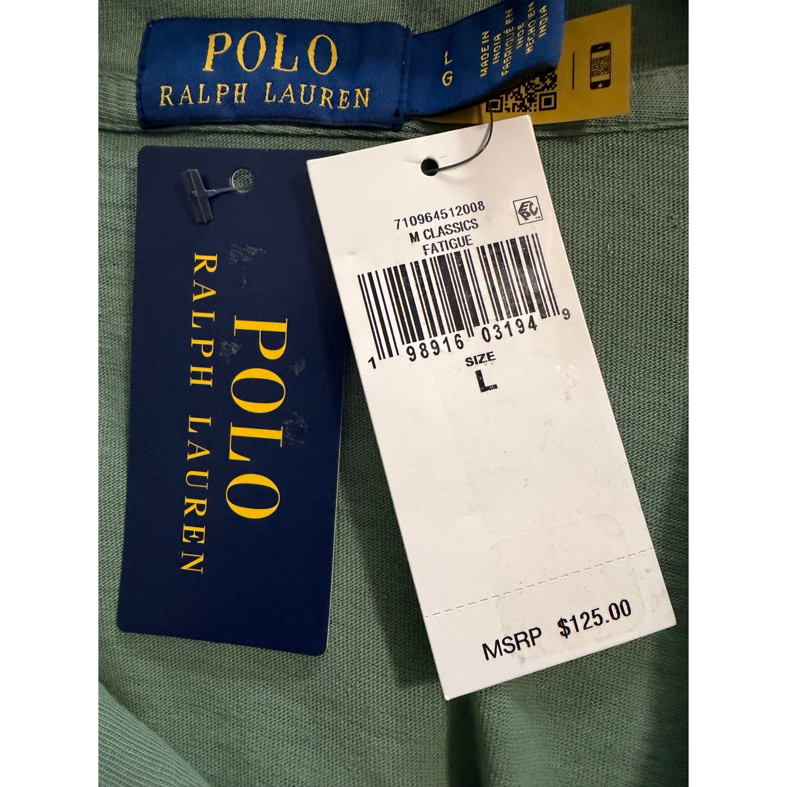 Polo Ralph Lauren Shirt Men's Large Buttonless Polo Cotton Linen Blend Green