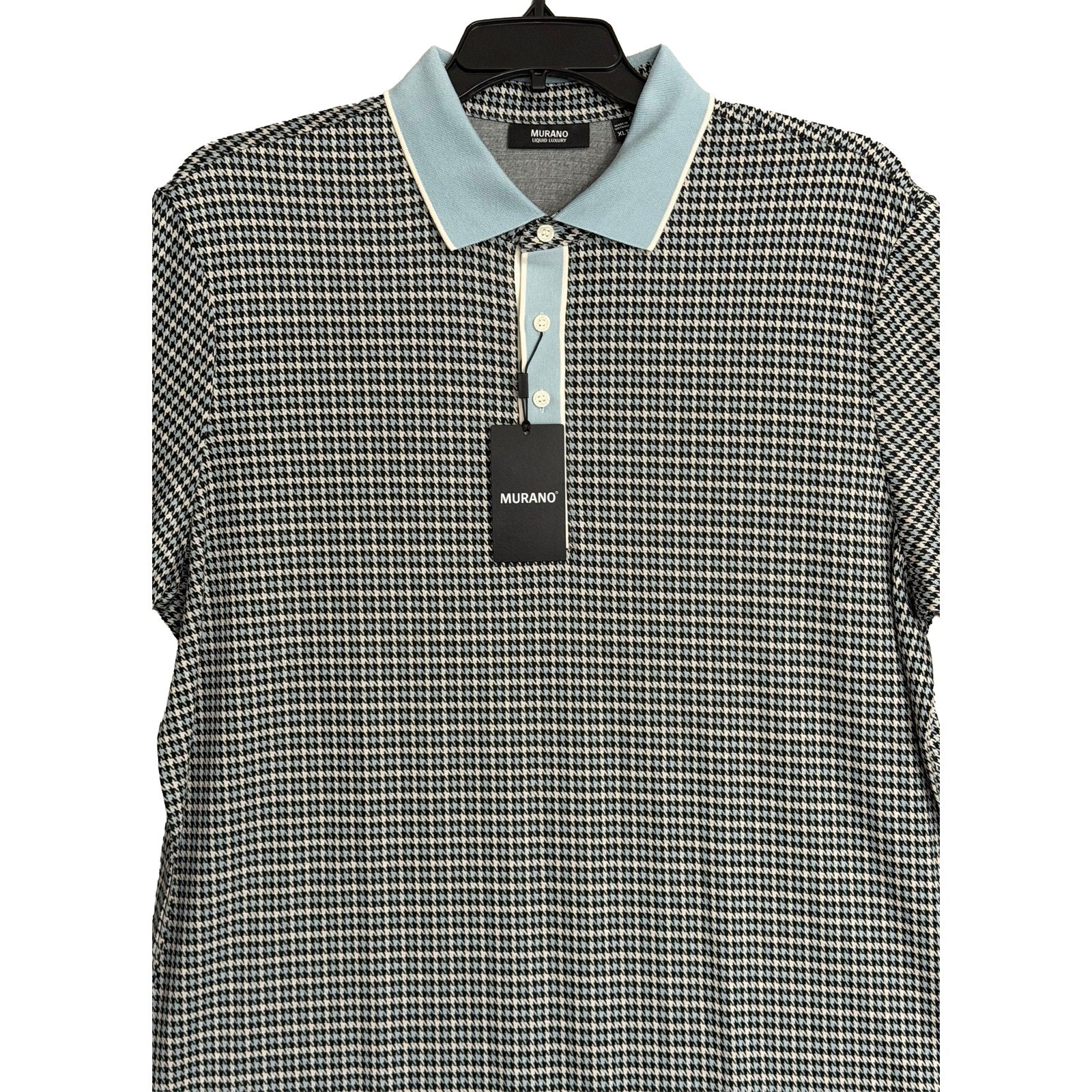 Murano Polo Shirt Men's 3XT Big & Tall Short Sleeve Blue Black Houndstooth