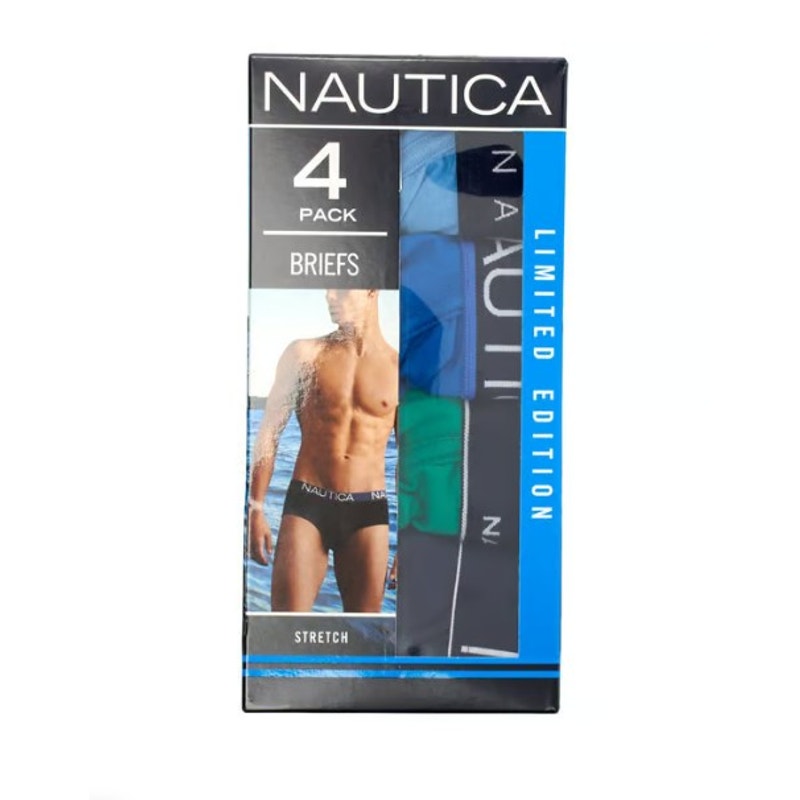 Nautica Men's Large 36-38 Stretch Briefs 4-Pack Blue Green