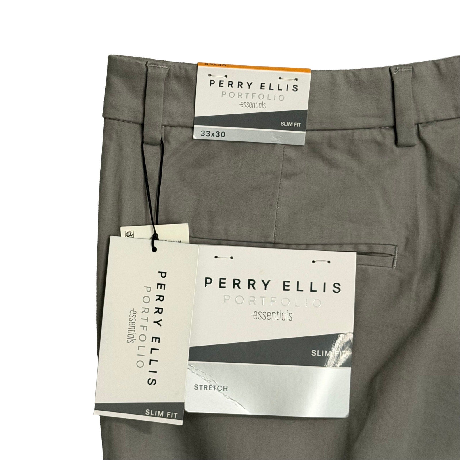 Perry Ellis Pant Men's 33"x30" Slim Fit Chino Stretch Fabric Chiseled Stone