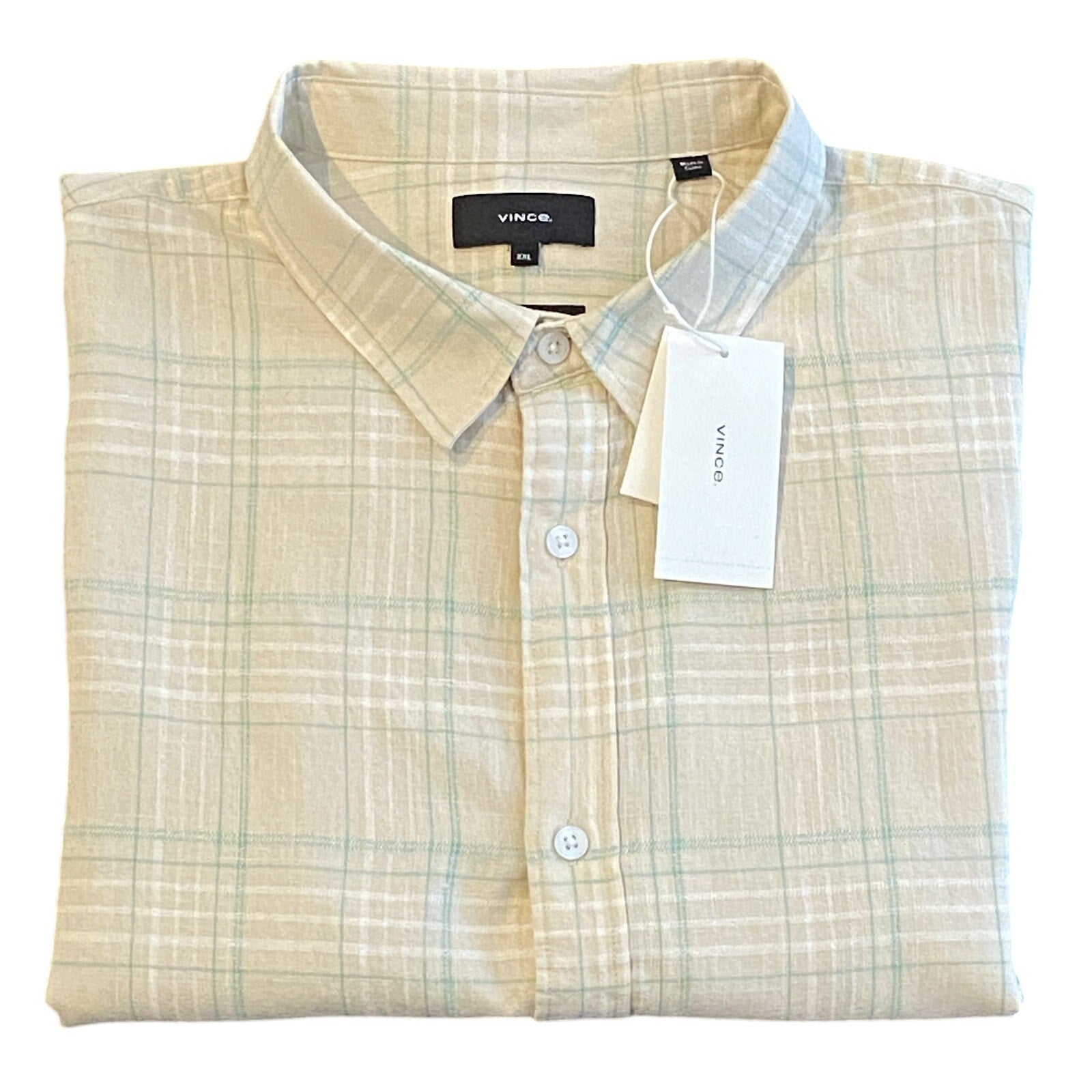 Vince Shirt Men's 2XL Classic Fit Linen Blend Long Sleeve Button-Up Shirt Beige