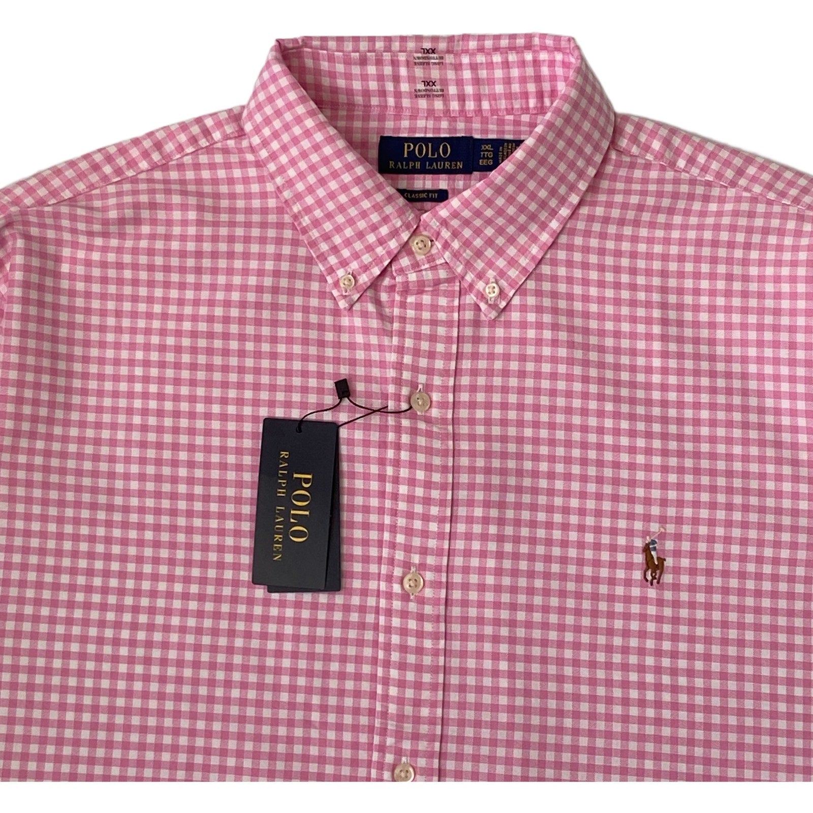 Polo Ralph Lauren Shirt Men's XXL Classic Long Slv Oxford Pink White Gingham