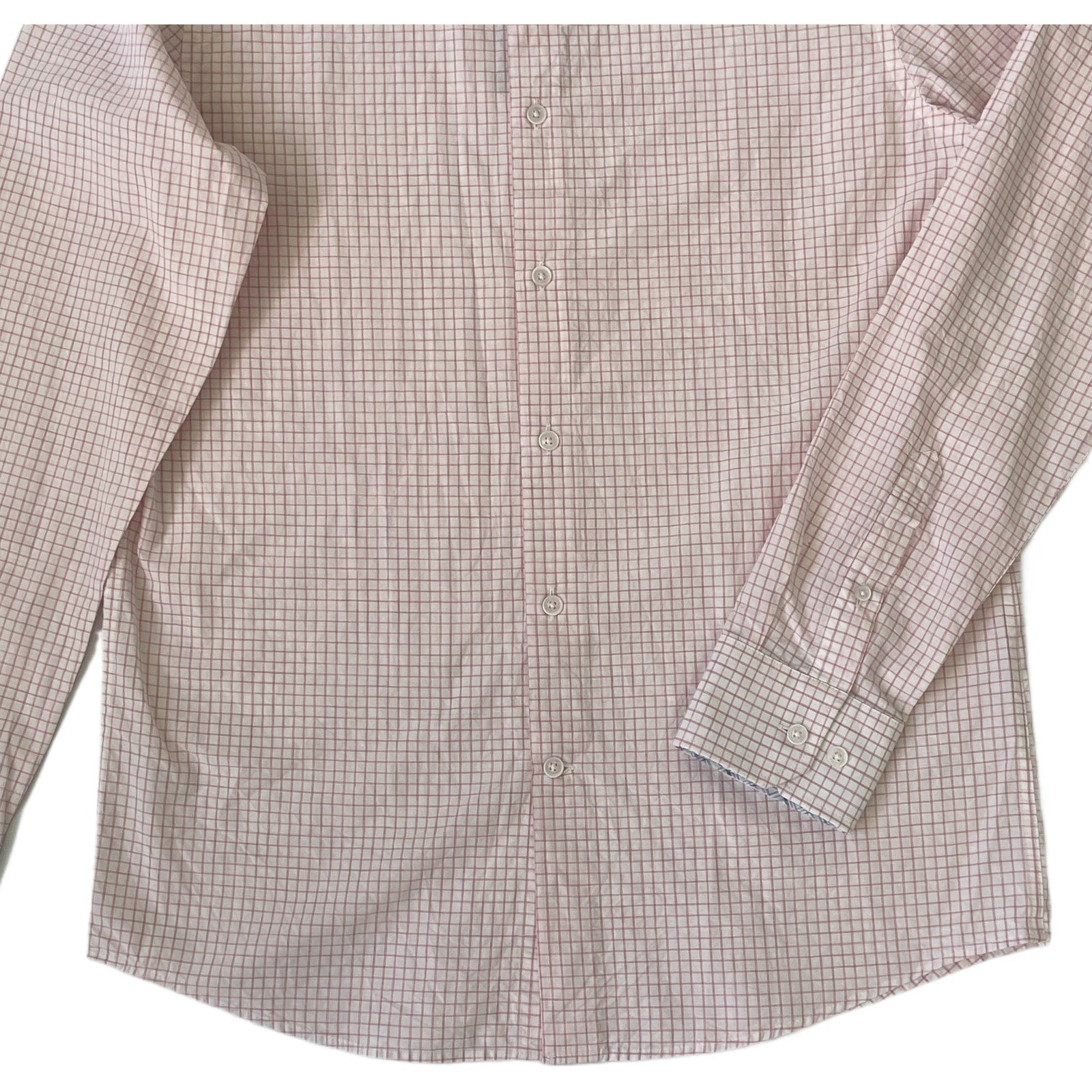 Johnston & Murphy Shirt Men's Small Button-Up Shirt Linen Blend Pink Check