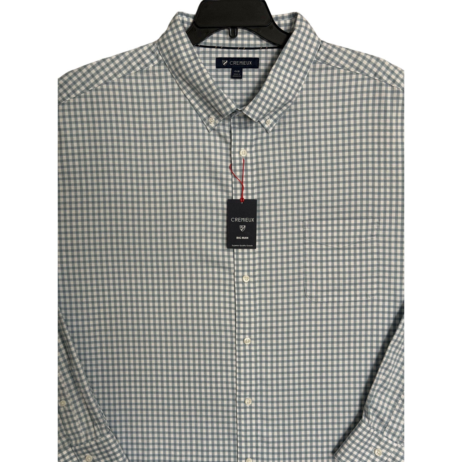 Daniel Cremieux Oxford Shirt Men's 4XB Big & Tall Button-Down Stretch Stone Blue Gingham