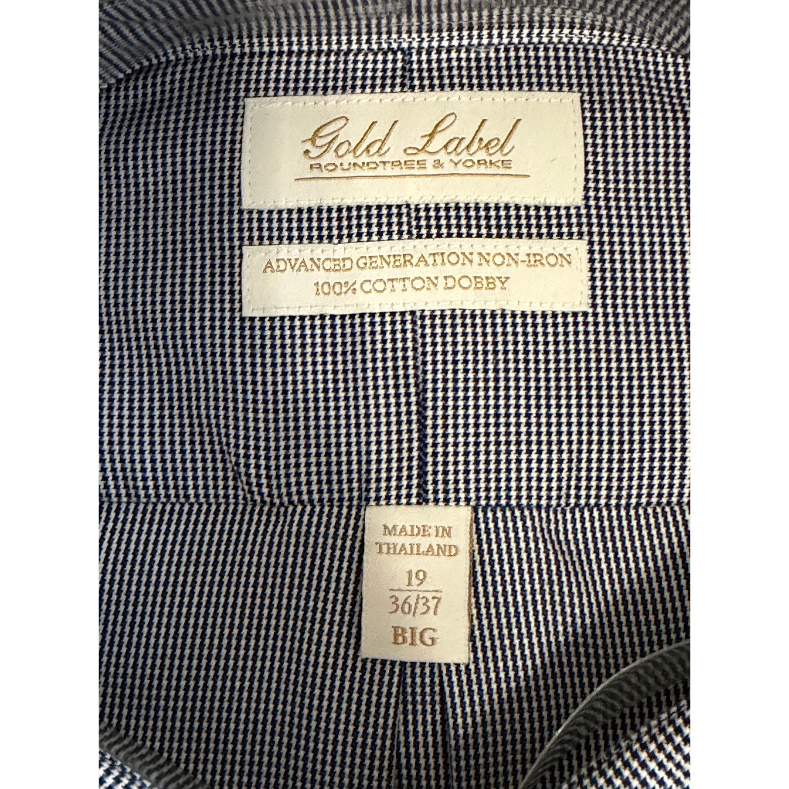 Roundtree & Yorke Shirt Big & Tall Men's 19 36/37 Dress Shirt Navy Blue