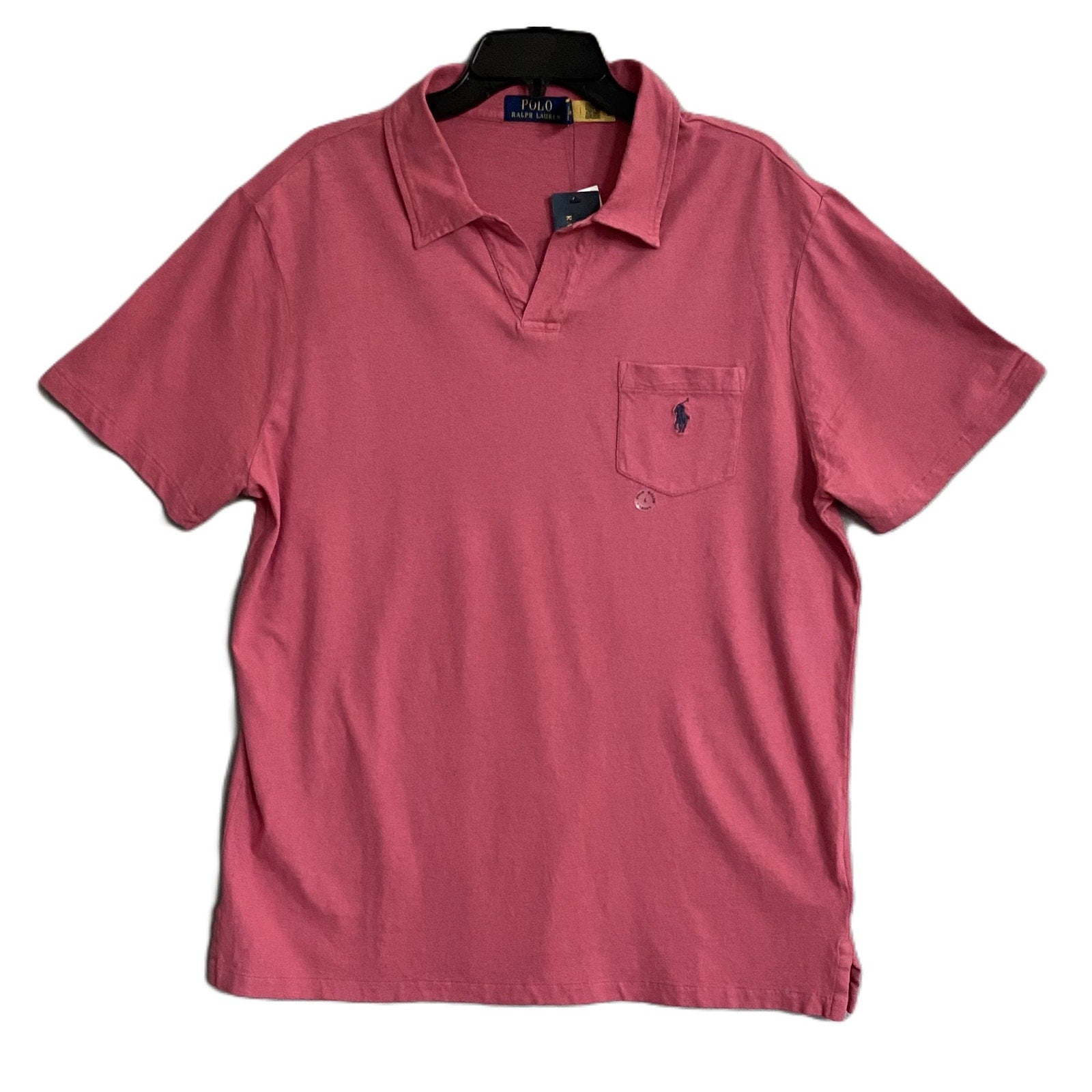 Polo Ralph Lauren Shirt Men's Large Buttonless Polo Cotton Linen Blend Red