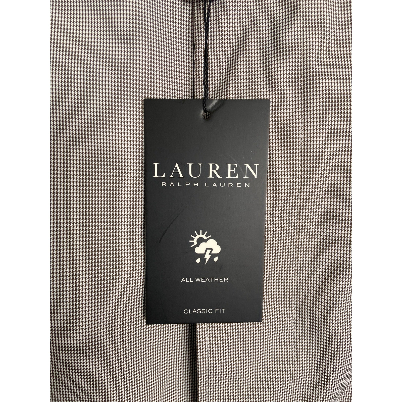 Lauren Ralph Lauren Coat Men's 40 Short All Weather Cream Brown Houndstooth