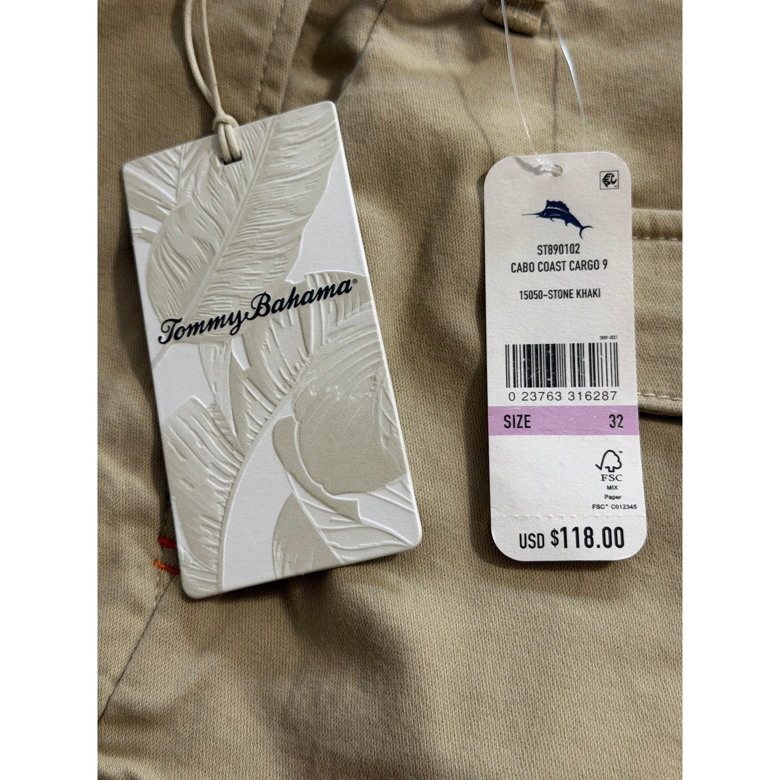 Tommy Bahama Cargo Shorts Men's 32"x9" "Cabo Coast Cargo" Stone Khaki