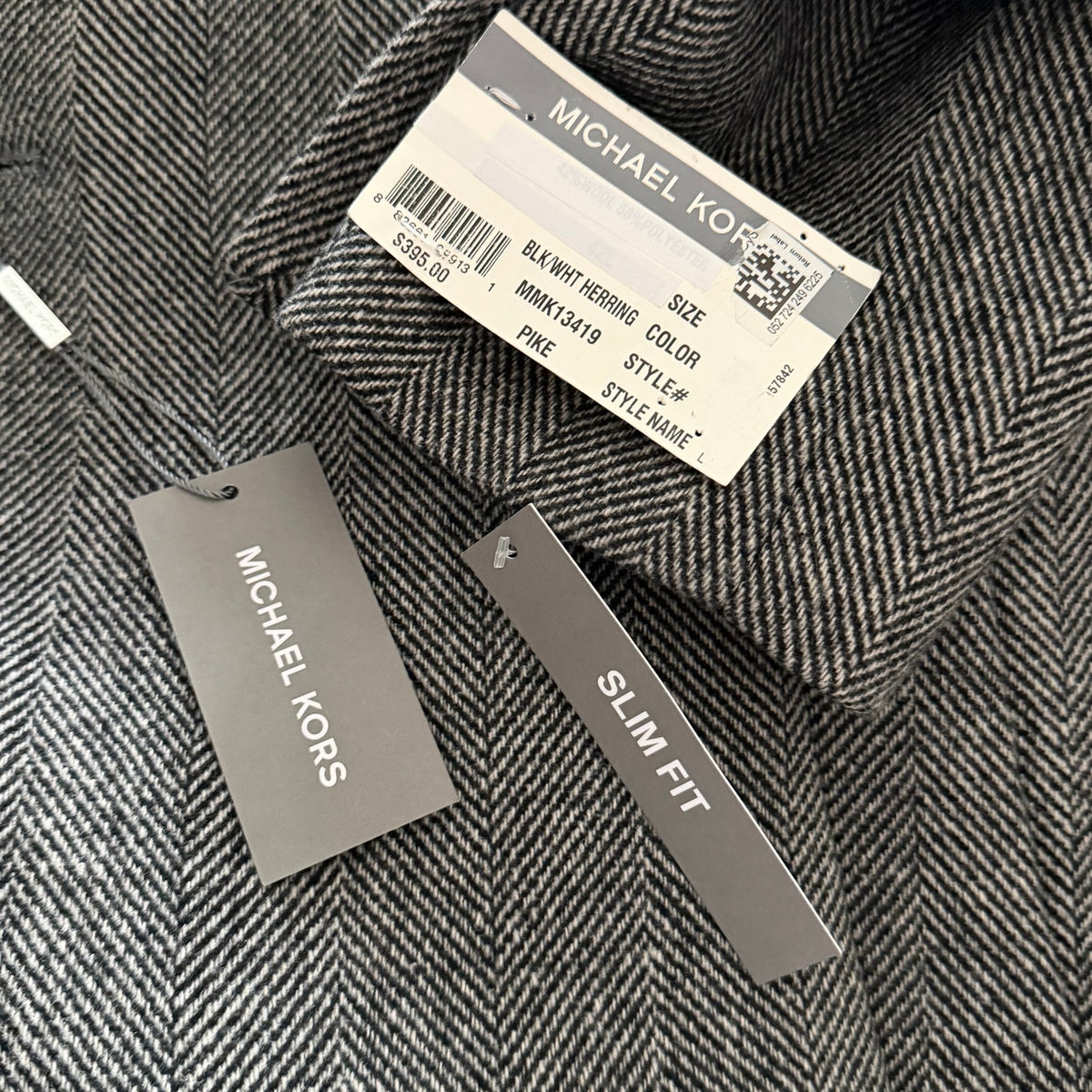 Michael Kors Overcoat Men's 46R Pike Slim Fit Coat Wool Black White Herringbone