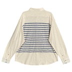 Daniel Cremieux Shirt Men's Large Long Sleeve Polo Shirt Cream Blue Stripe