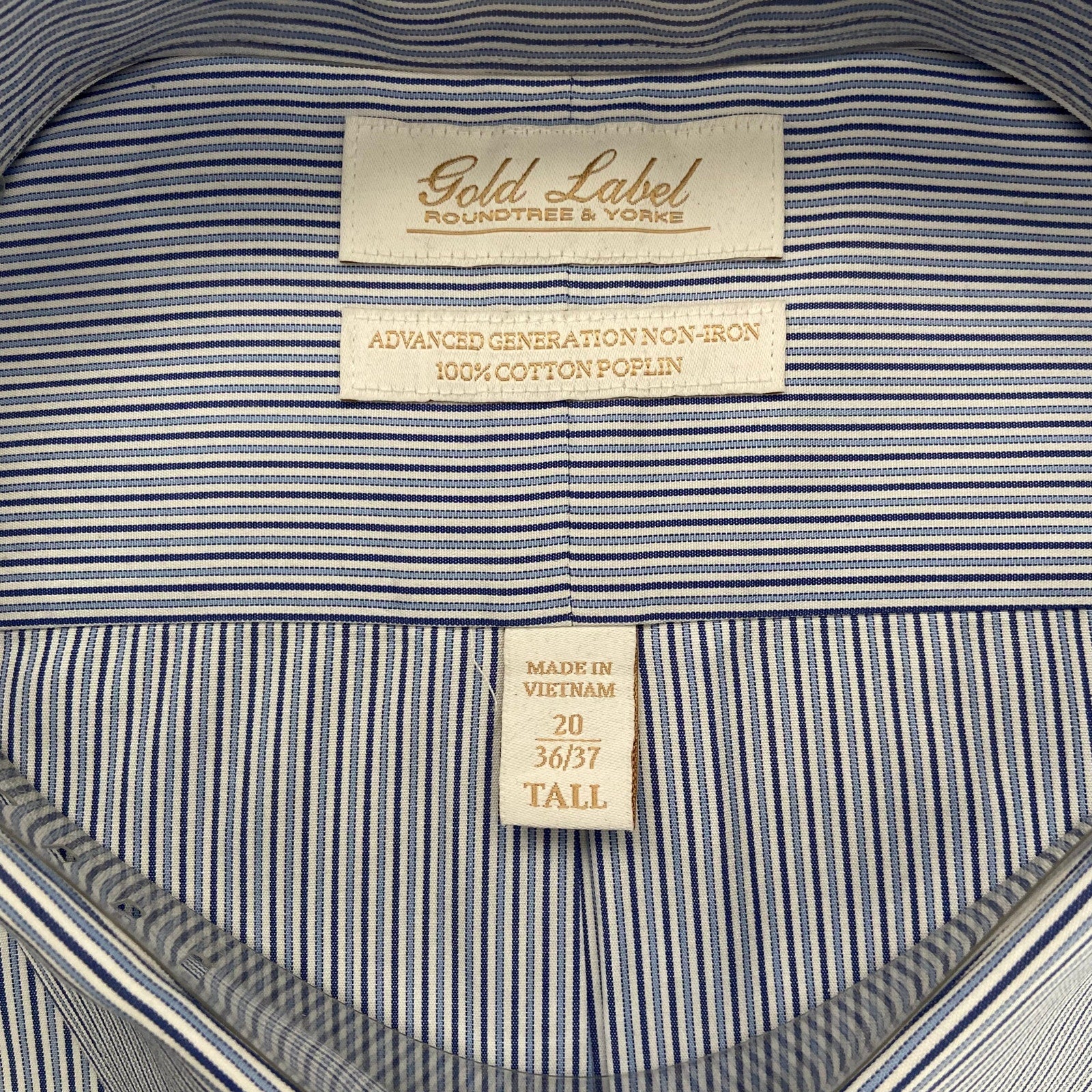 Roundtree & Yorke Shirt Big & Tall Men's 20 36/37 Blue Pinstripe Dress Shirt