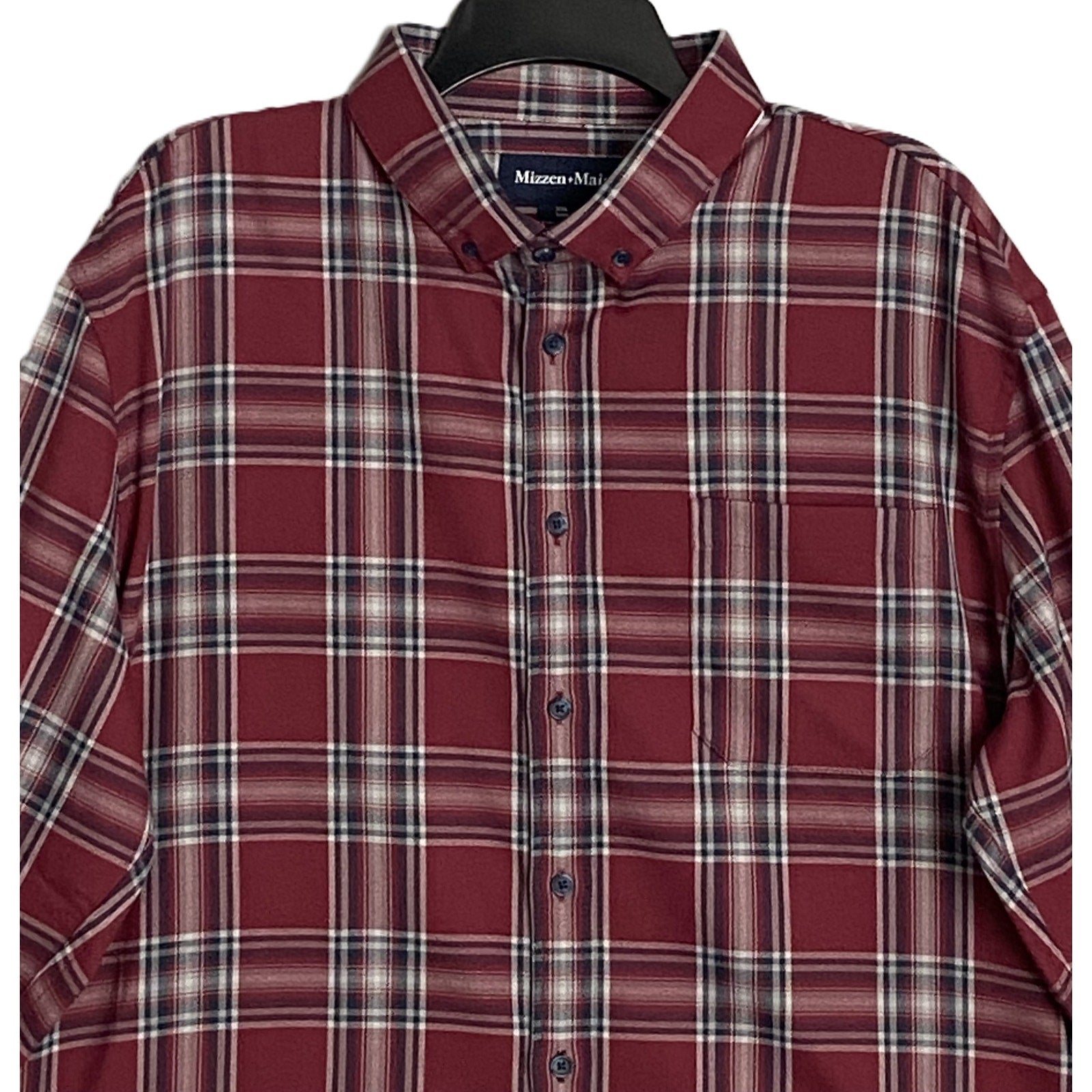 Mizzen+Main Men's XXL Trim Fit City Flannel Twill Shirt Burgundy Plaid