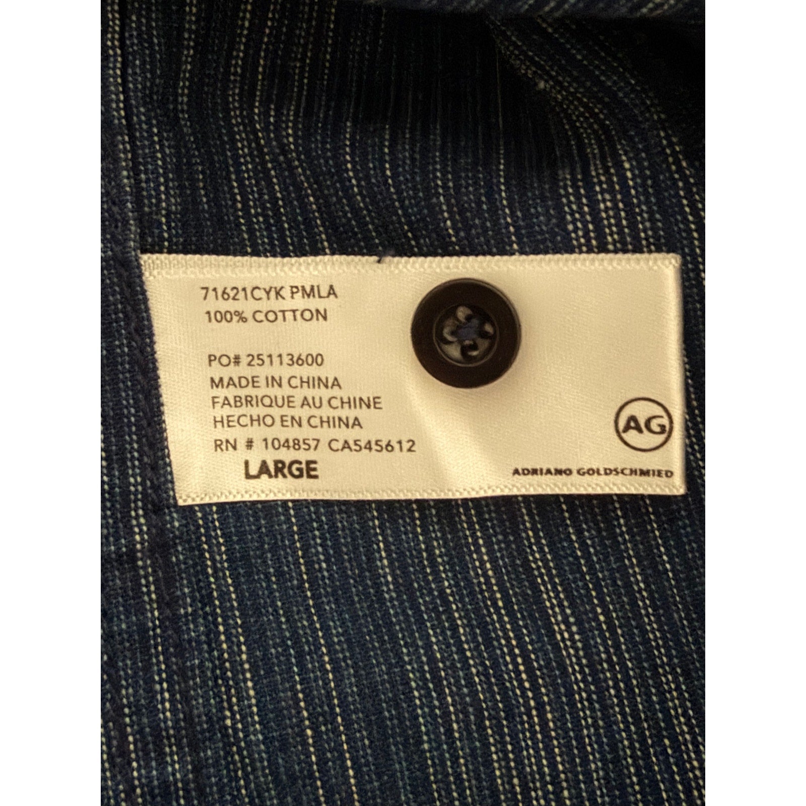 AG Los Angeles Shirt Men's Large Relaxed Fit Wesley Short Slv Button-Up Blue