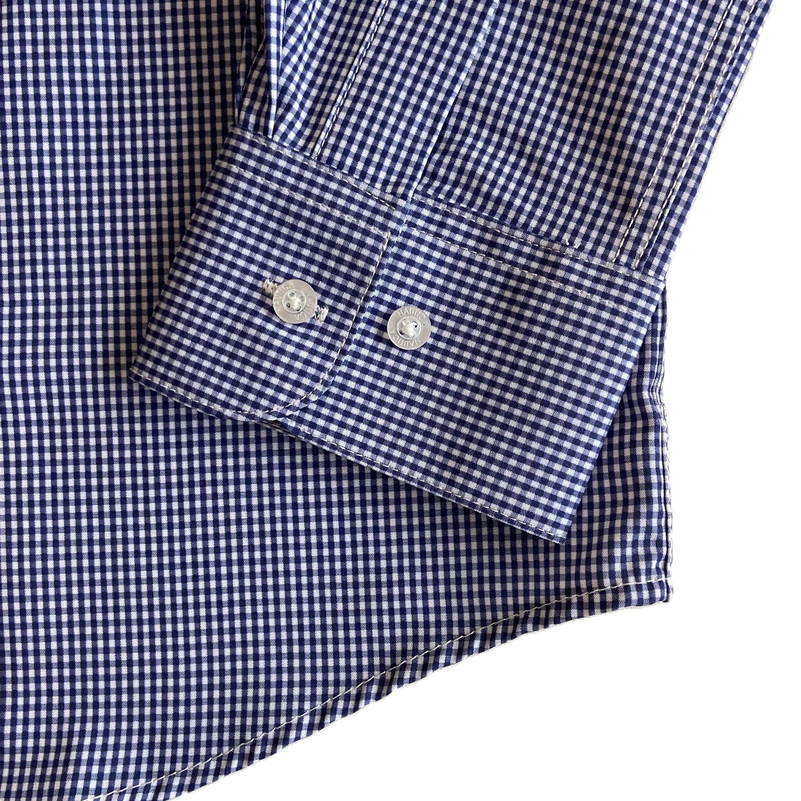 Nautica Dress Shirt Men's 14-14.5 32/33 Performance Slim Fit Blue White Ck