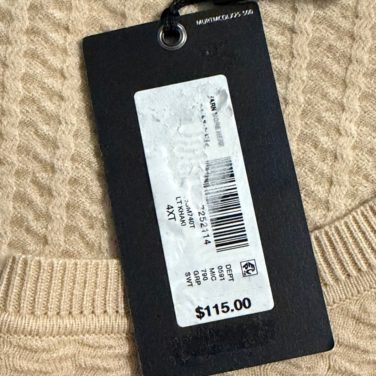Murano Lux Textured Sweater Men's 4XT Big & Tall Crew Neck Light Khaki