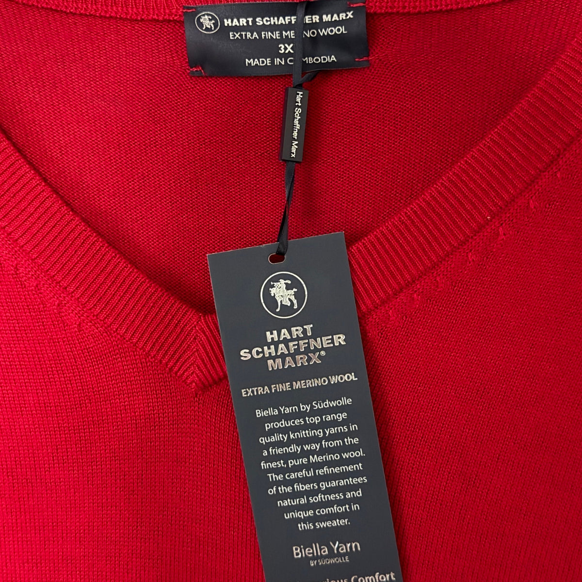 Hart Schaffner Marx Sweater Men's 3XT Big & Tall V-Neck Merino Wool Red