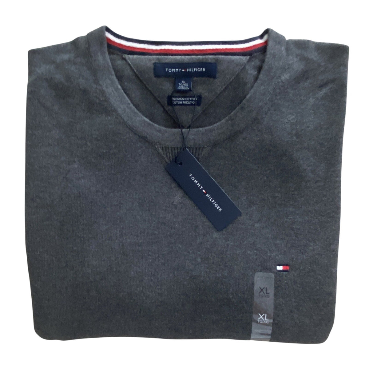 Tommy Hilfiger Sweater Men's XL Crew Neck Premium Cotton Long Sleeve Charcoal Grey